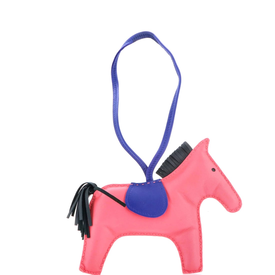 Hermes GriGri Rodeo Bag Leather Charm: Hermes GriGri Rodeo Bag Leather Charm The Hermes GriGri Rodeo Bag Leather Charm is a unique accessory featuring a pink leather exterior with blue, green, and pink interior. Measuring 5" in height,