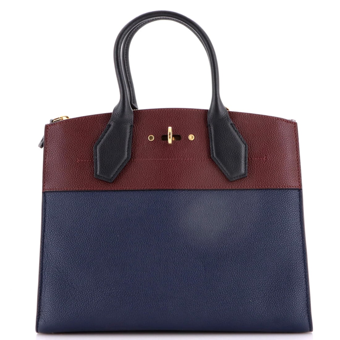 Leather Handbag City MM Louis Vuitton: Leather Handbag City MM Louis Vuitton Blue City Steamer Handbag in Leather MM from Louis Vuitton, featuring a classic totes style with a gold hardware accent. The bag boasts a sturdy design with a