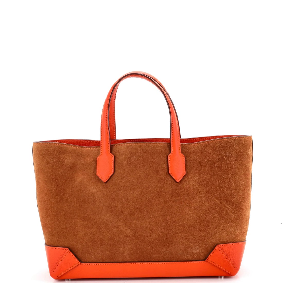 Suede Maxibox with Epsom Doblis Cabas Hermes: Suede Maxibox with Epsom Doblis Cabas Hermes Suede exterior and leather accents add a touch of sophistication to this elegant Maxibox by Hermes. With a neutral orange interior and palladium hardware,