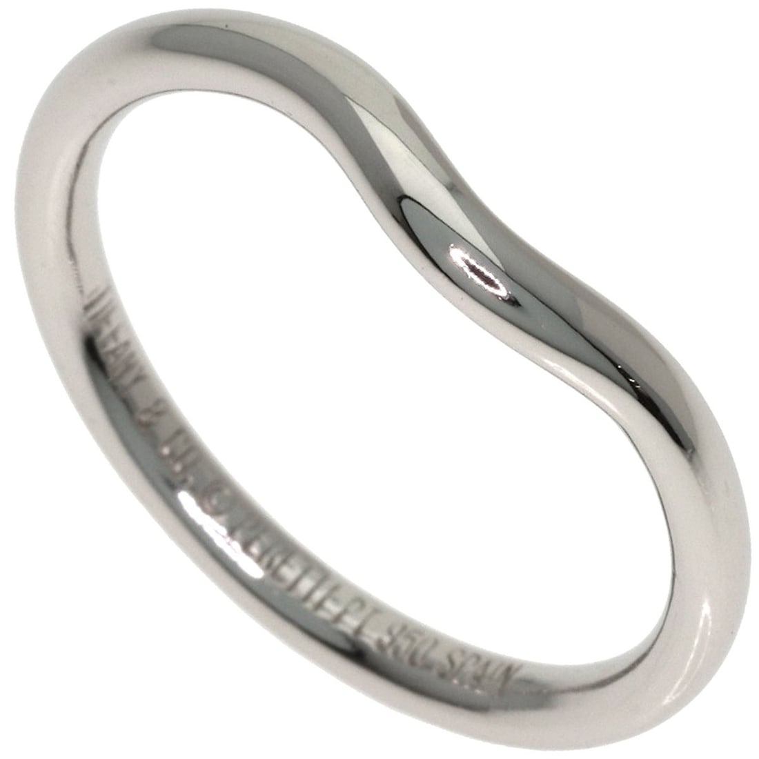Tiffany Co Platinum Ring Band Curved: Tiffany Co Platinum Ring Band Curved Tiffany & Co Platinum Ring Band Curved is a sleek, silver-toned platinum ring band with a curved design, bearing the signature of the renowned jeweler. This PT950