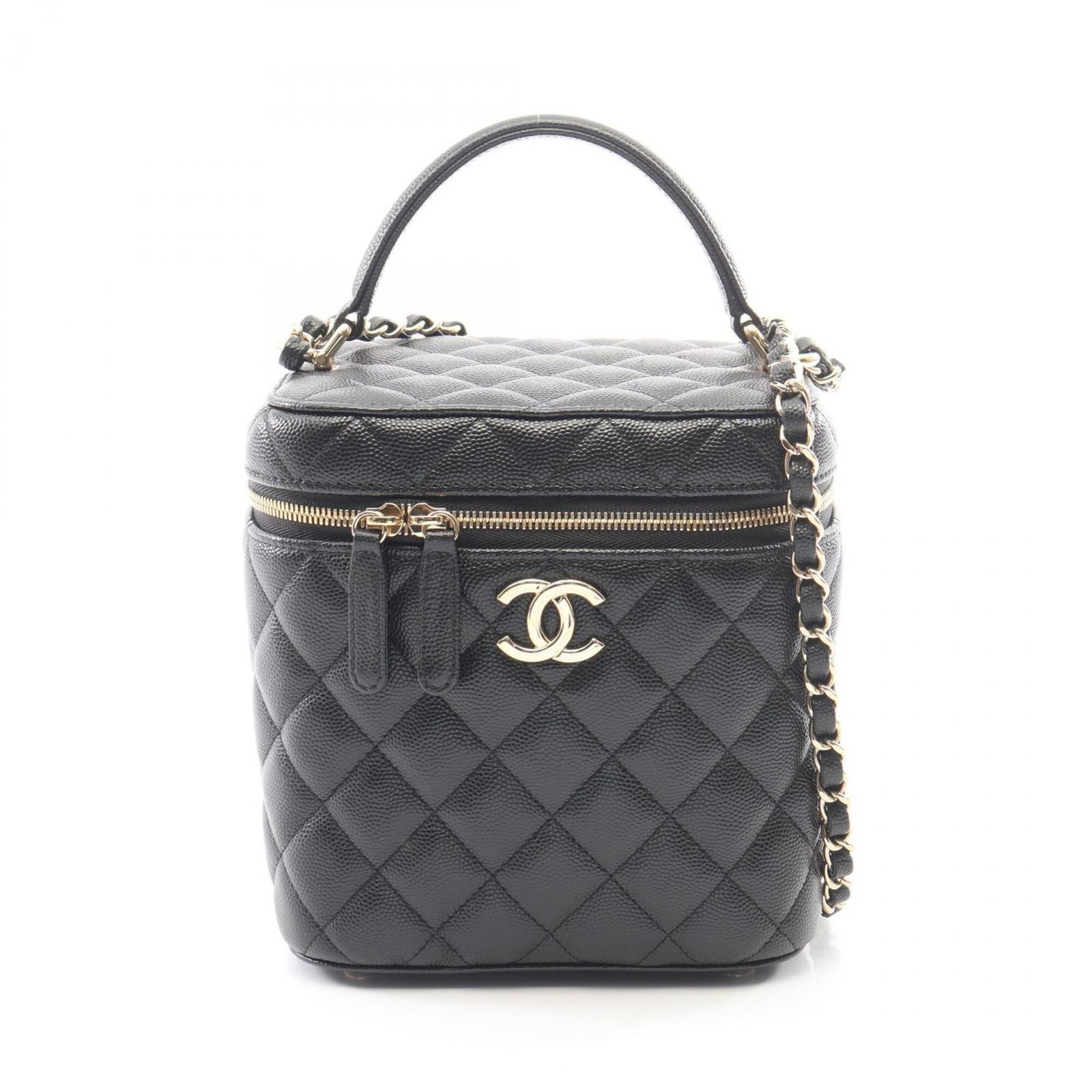 Handbag Shoulder Bag Vanity Chanel Calfskin: Handbag Shoulder Bag Vanity Chanel Calfskin Grained Calfskin Handbag with Gold Hardware, a sleek and sophisticated shoulder bag from Chanel. Measuring 16cm x 15cm x 11.5cm, this vanity bag features a