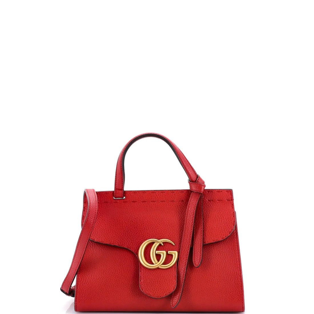 Marmont GG Mini Leather Top Handle Bag Gucci: Marmont GG Mini Leather Top Handle Bag Gucci Red GG Marmont Mini Leather Top Handle Bag from Gucci, featuring a classic top handle design with a 3.5" drop and 17-19" strap drop, available in a