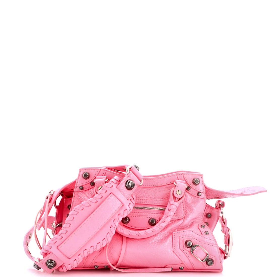 Balenciaga Neo Cagole City Bag Leather XS: Balenciaga Neo Cagole City Bag Leather XS Pink leather Balenciaga Neo Cagole City Bag in excellent condition, featuring minor scuffs and creases. This XS size bag comes with a pochette mirror and a