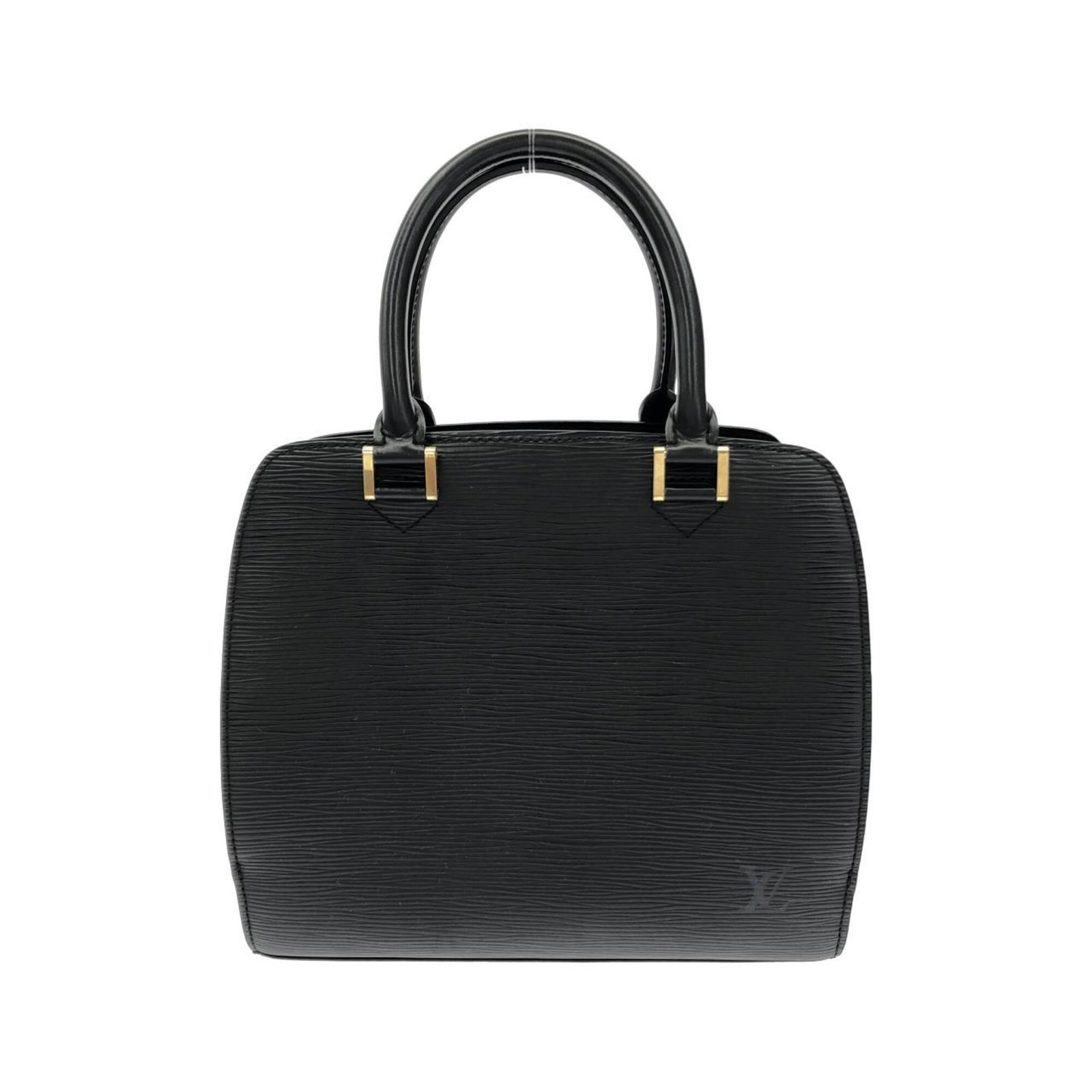 Handbag Leather Louis Vuitton: Handbag Leather Louis Vuitton Black Calf Leather Louis Vuitton Handbag with Gold Hardware. This classic handbag features high-quality leather and elegant gold hardware, measuring 22cm x 24.5cm x