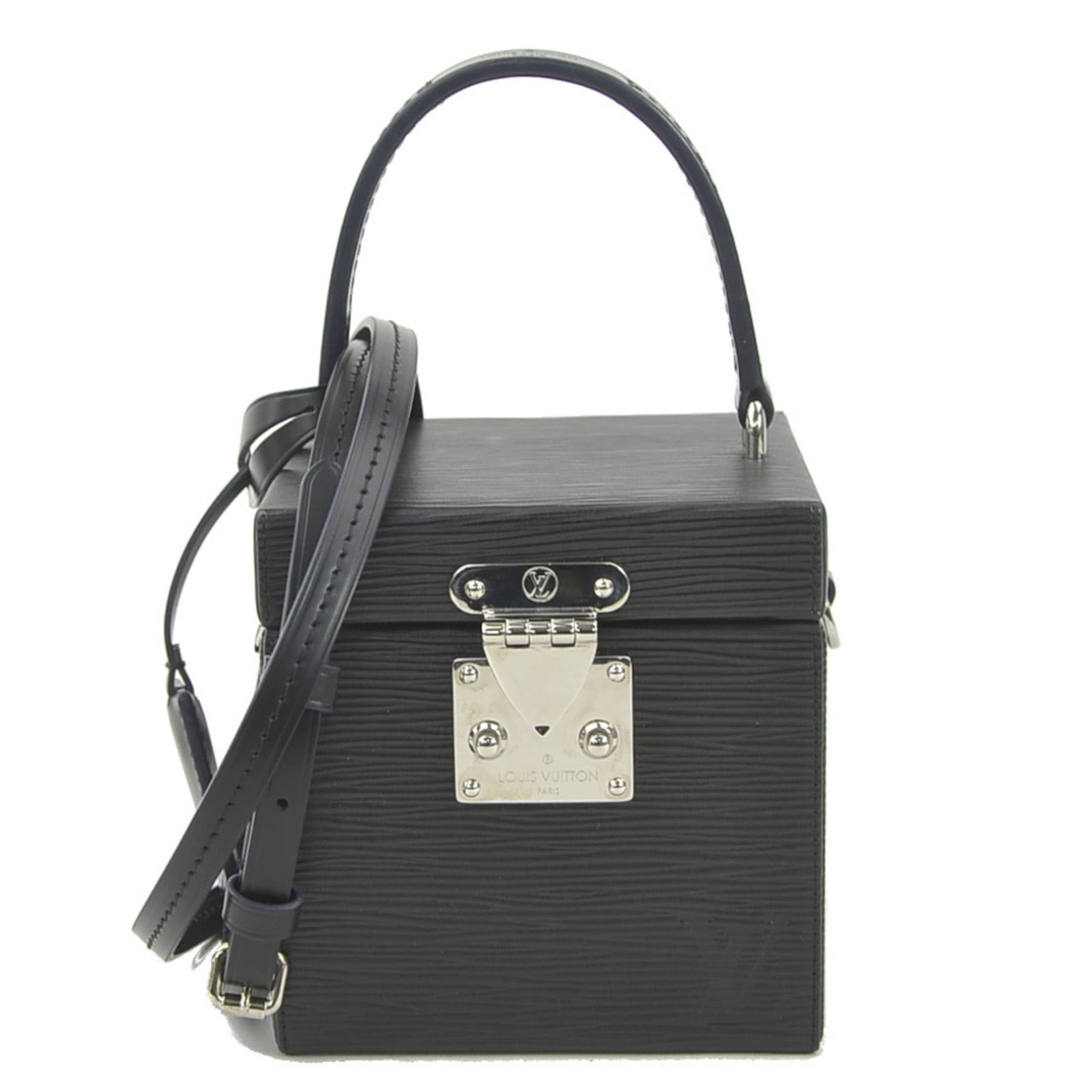 Vanity Bag Epi Leather Louis Vuitton Shoulder: Vanity Bag Epi Leather Louis Vuitton Shoulder Epi leather construction provides a luxurious feel and durability to this Noir shoulder bag, a stylish Vanity bag from Louis Vuitton. Measuring 12cm x 12c