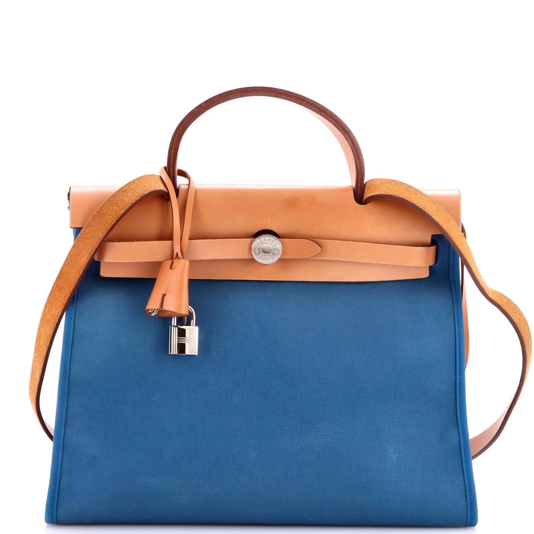 Herbag Hermes Leather Toile 31 Zip: Herbag Hermes Leather Toile 31 Zip The Herbag Hermes Leather Toile 31 Zip is a stylish blue shoulder bag with a canvas interior and palladium hardware. Featuring a classic design with a zip closure
