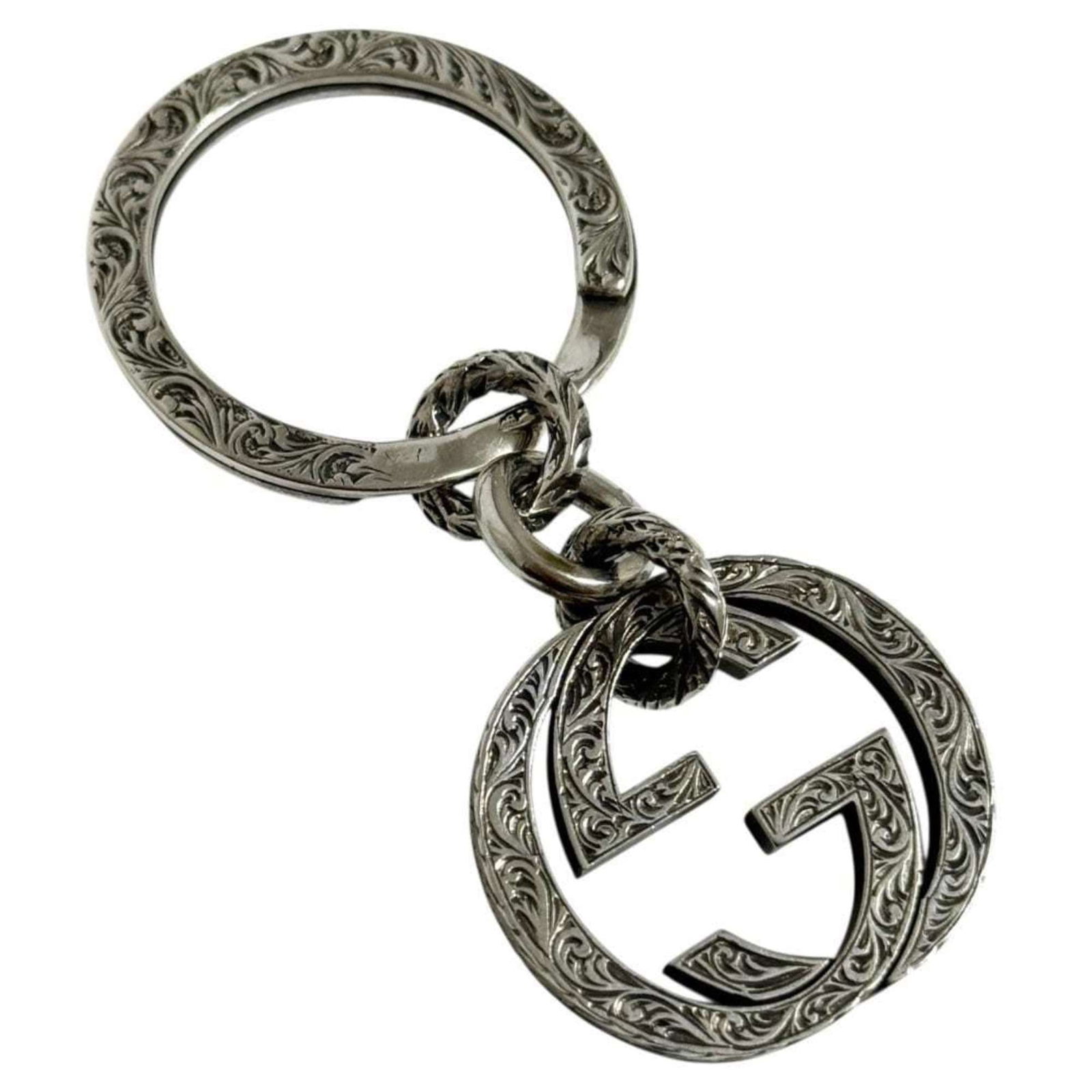 Keyring Gucci Silver 925: Keyring Gucci Silver 925 Silver 925 Gucci keyring, crafted from high-quality silver, features a sleek and modern design. Made in Italy, this stylish accessory boasts a sophisticated silver finish.