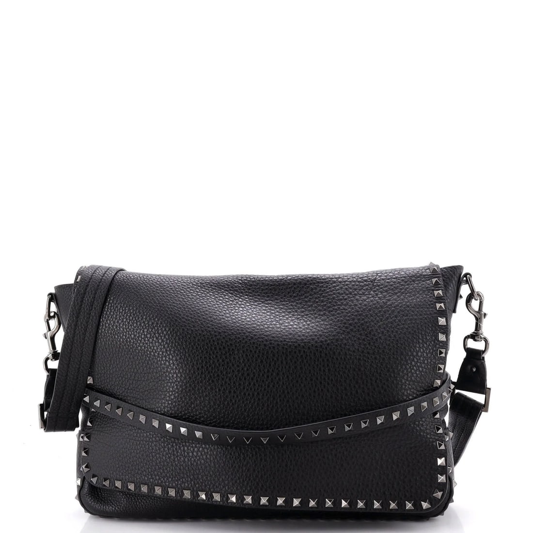 Valentino Garavani Rockstud Flap Messenger Bag Leather Large: Valentino Garavani Rockstud Flap Messenger Bag Leather Large Valentino Garavani Rockstud Flap Messenger Bag Leather Large, a statement piece with a sleek design, features a black leather exterior and 