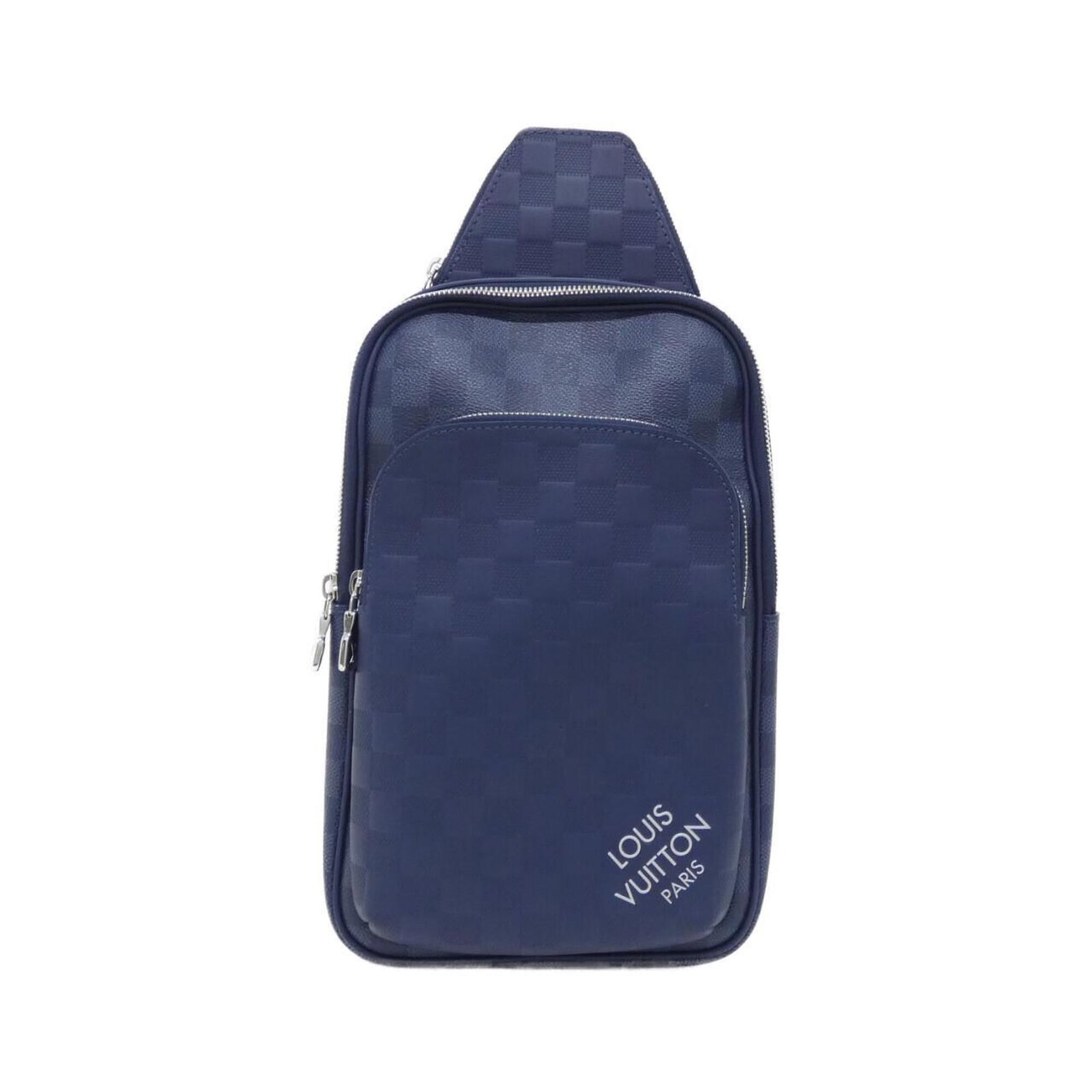 Coated Canvas Leather Louis Vuitton Shoulder Bag: Coated Canvas Leather Louis Vuitton Shoulder Bag Coated canvas and leather make up this Louis Vuitton shoulder bag, with a distinctive blue color and silver hardware. The bag measures 31cm x 20cm x