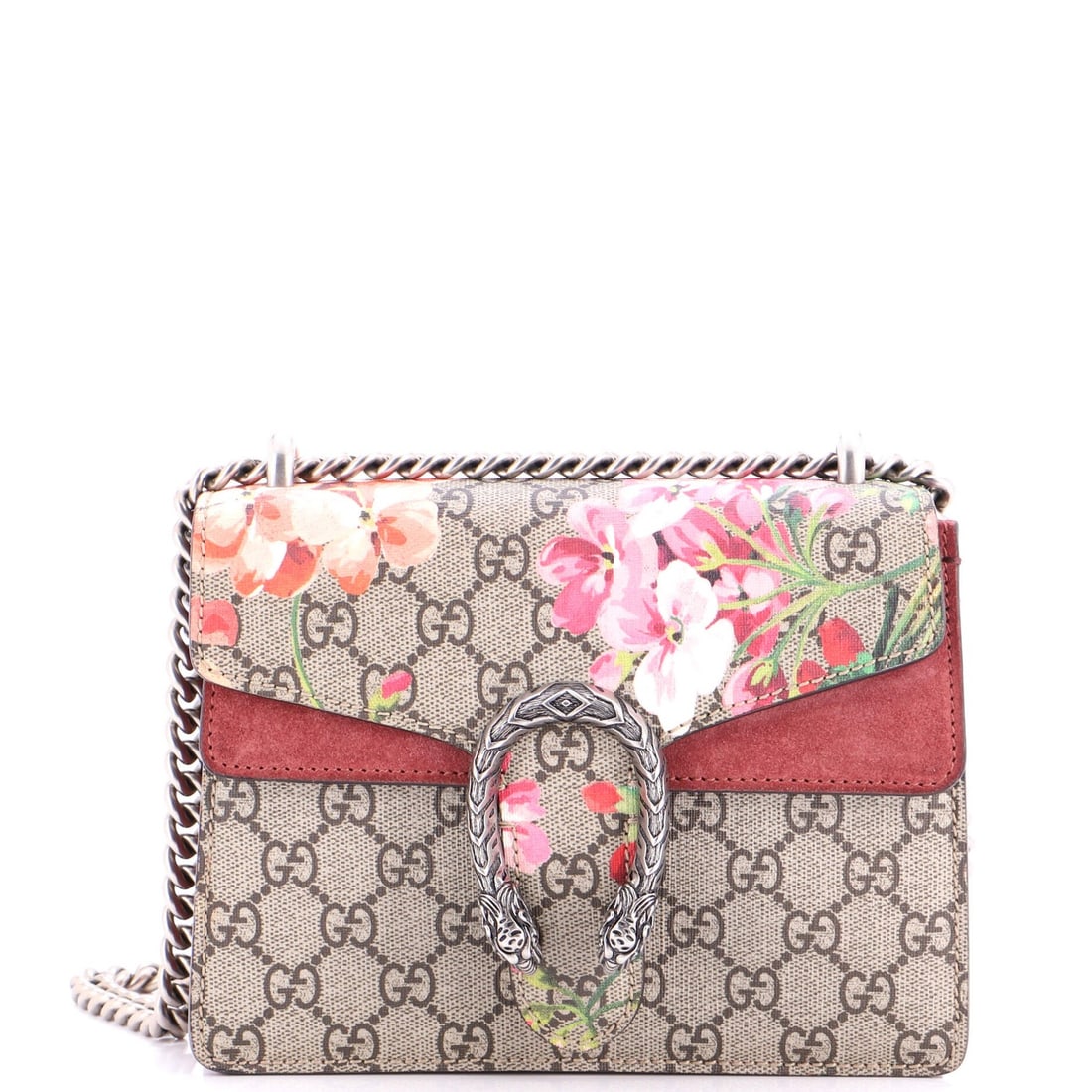 Dionysus Bag Blooms Gucci Coated Canvas Mini Print GG: Dionysus Bag Blooms Gucci Coated Canvas Mini Print GG The Dionysus Bag Blooms Gucci Coated Canvas Mini Print GG boasts a striking brown exterior with a canvas-coated finish, adorned with a beautiful D