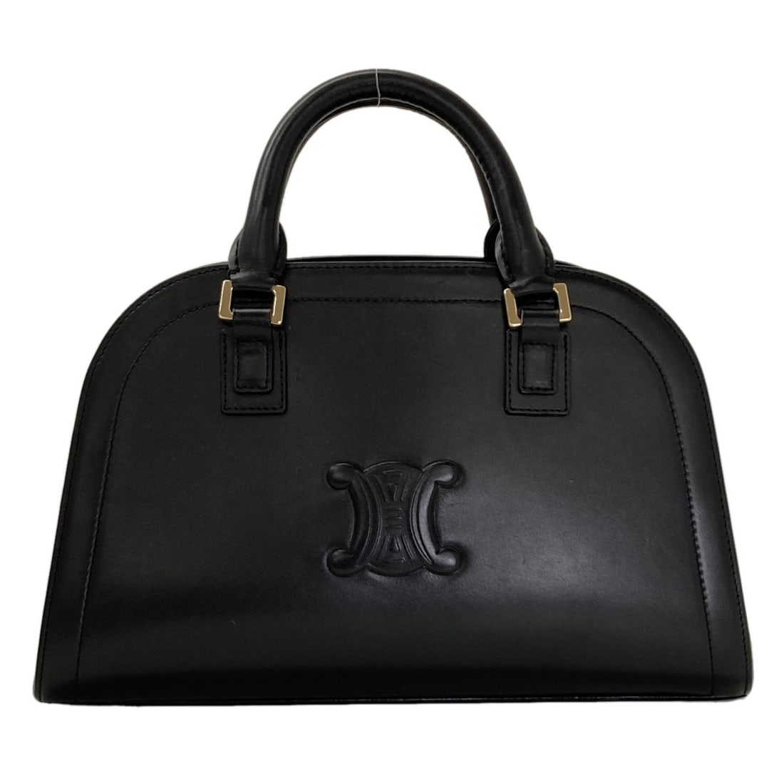 Handbag Triomphe Leather Celine: Handbag Triomphe Leather Celine Handbag Triomphe Leather Celine is a black leather handbag made by the renowned brand CELINE. This style features a classic design with a black exterior, showcasing