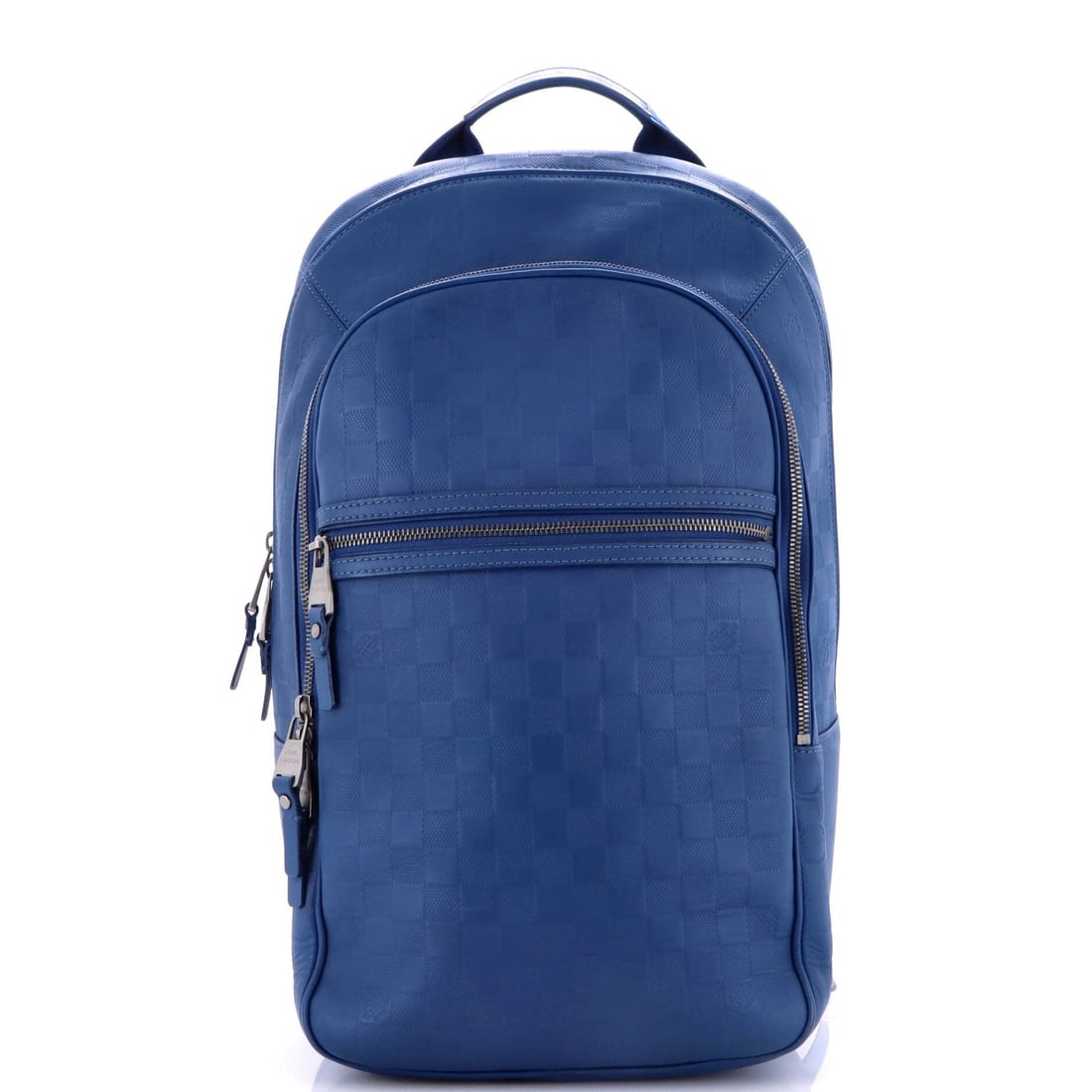 Damier Infini Leather Michael Louis Vuitton Backpack: Damier Infini Leather Michael Louis Vuitton Backpack Blue Damier Infini Leather Michael Louis Vuitton Backpack features a unique exterior design with scuffs, creases, and minor corner wear. The backpa