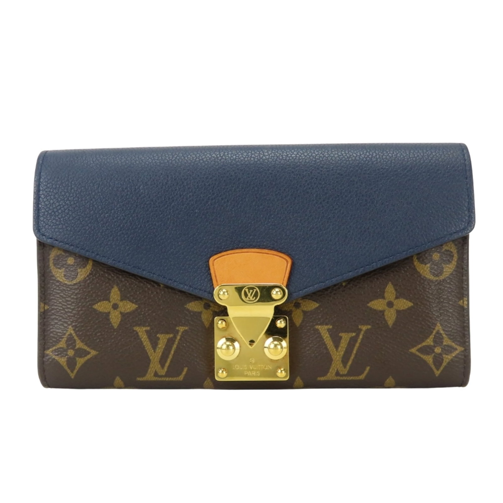 Long Wallet (Bi-Fold) Leather Monogram Louis Vuitton: Long Wallet (Bi-Fold) Leather Monogram Louis Vuitton Monogrammed with iconic Louis Vuitton design, this bi-fold leather wallet boasts a classic brown and navy blue color scheme. Made from