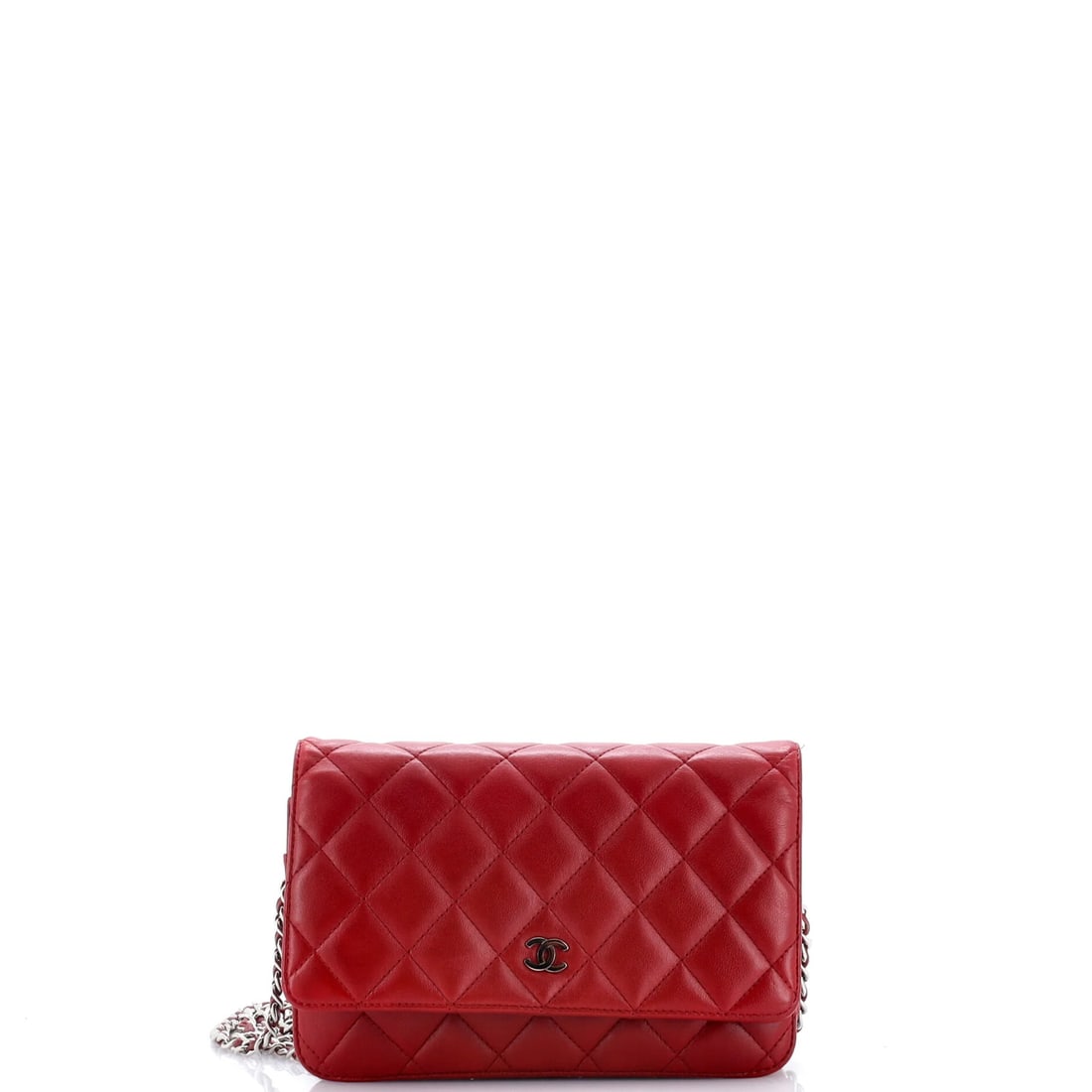Lambskin Quilted Chain Wallet Chanel: Lambskin Quilted Chain Wallet Chanel Red quilted lambskin exterior, silver hardware, and a classic cross body design make this Chanel Wallet on Chain a stylish and functional accessory. The wallet's