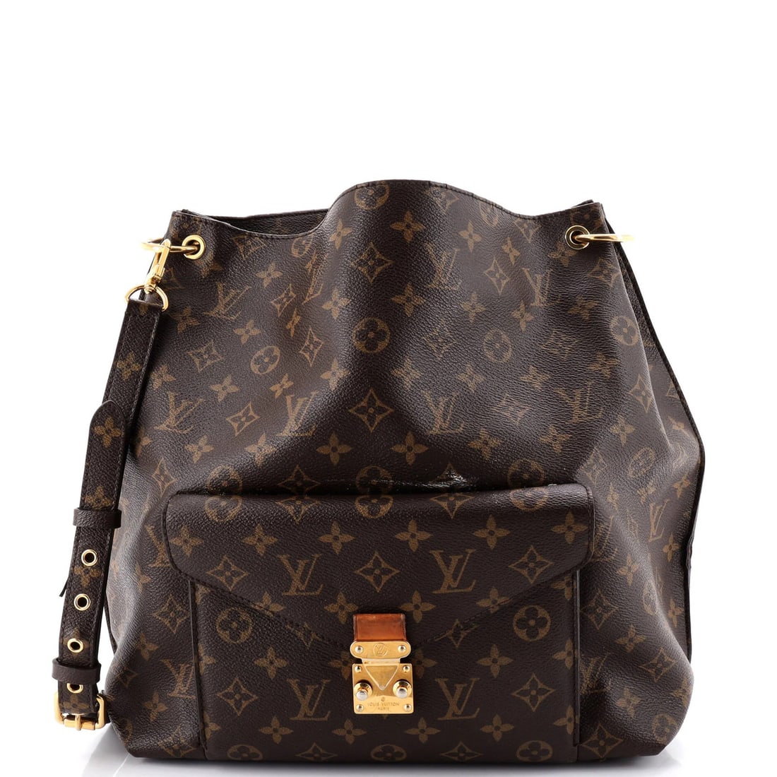 Monogram Canvas Hobo Louis Vuitton: Monogram Canvas Hobo Louis Vuitton Heavy corner wear, heavy edge wear, and heavy cracking on the base are notable features of this Louis Vuitton Monogram Canvas Hobo. The item boasts a classic design
