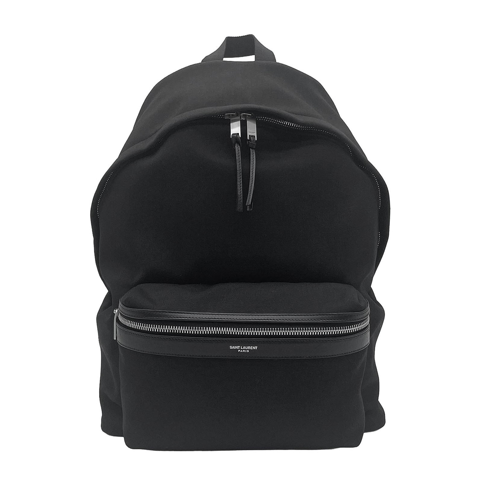 Yves Saint Laurent Leather Canvas Backpack: Yves Saint Laurent Leather Canvas Backpack Canvas and leather blend in a sleek, black Yves Saint Laurent backpack, measuring 41cm x 31cm x 22cm. The combination of canvas and leather provides a