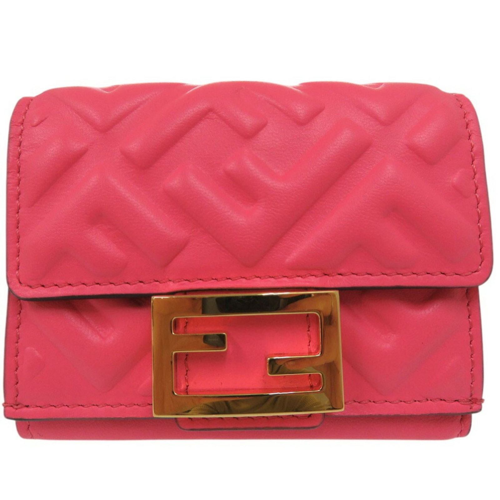 Fendi Wallet (Tri-Fold) Leather: Fendi Wallet (Tri-Fold) Leather Pink Fendi tri-fold leather wallet with a dust bag for protection, measuring 7cm x 9.5cm x 3.5cm. This stylish wallet is made from high-quality leather and features a