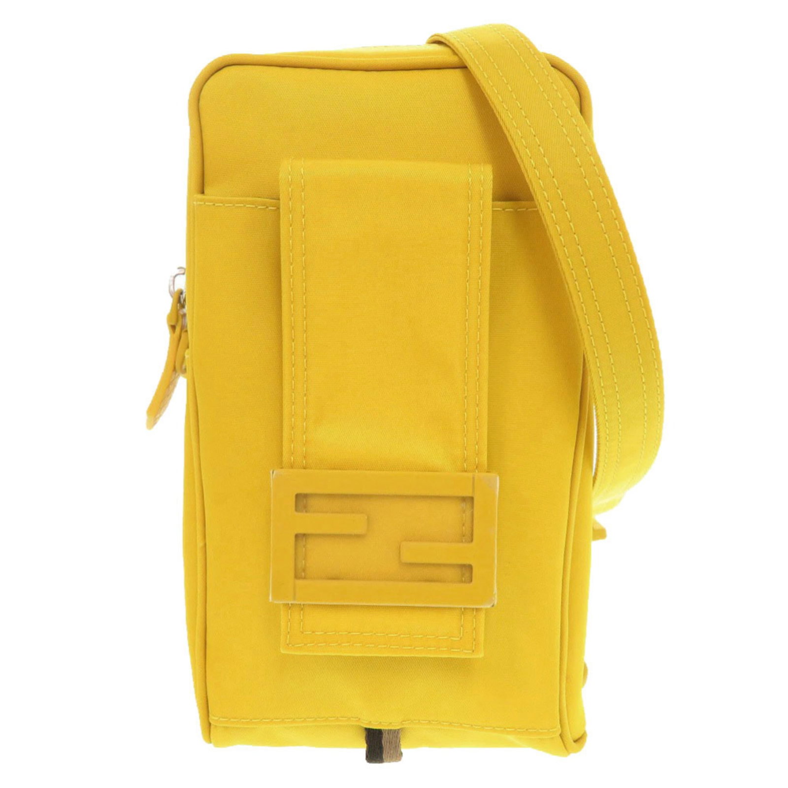 Nylon Fendi Pouch Shoulder Bag: Nylon Fendi Pouch Shoulder Bag Nylon Fendi Pouch Shoulder Bag is made from durable nylon material and features a bright yellow color. This small shoulder bag measures 20cm x 11cm x 4cm and is