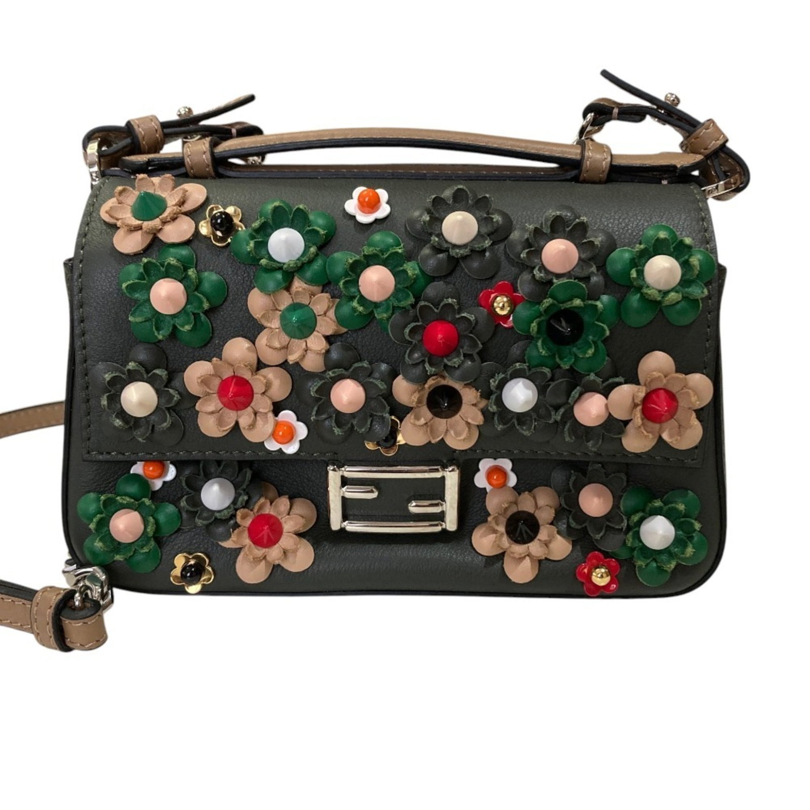 Shoulder Bag By Fendi: Shoulder Bag By Fendi The Fendi shoulder bag boasts a unique khaki color and compact size, measuring 11cm x 16cm x 6.5cm. This stylish accessory features a classic design, making it a versatile