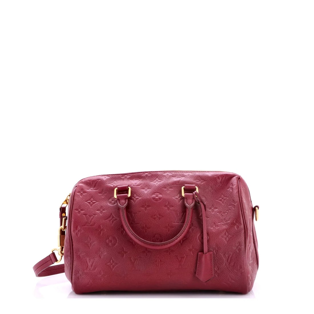Louis Vuitton Speedy Bandouliere Bag Monogram Empreinte Leather 30: Louis Vuitton Speedy Bandouliere Bag Monogram Empreinte Leather 30 Burgundy leather exterior, gold hardware, and a classic design make this Louis Vuitton Speedy Bandouliere Bag a stylish and timeless
