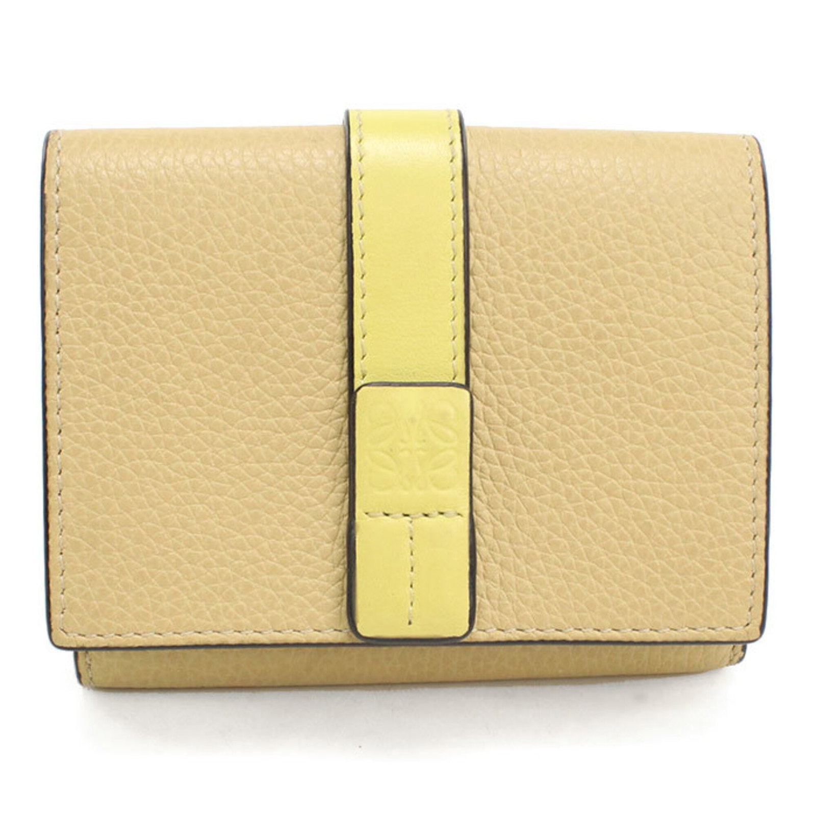 Loewe Wallet (Tri-Fold) Leather: Loewe Wallet (Tri-Fold) Leather Tri-fold leather wallet from renowned Spanish brand Loewe, crafted from high-quality calfskin and boasting a classic, timeless design. This elegant wallet features a