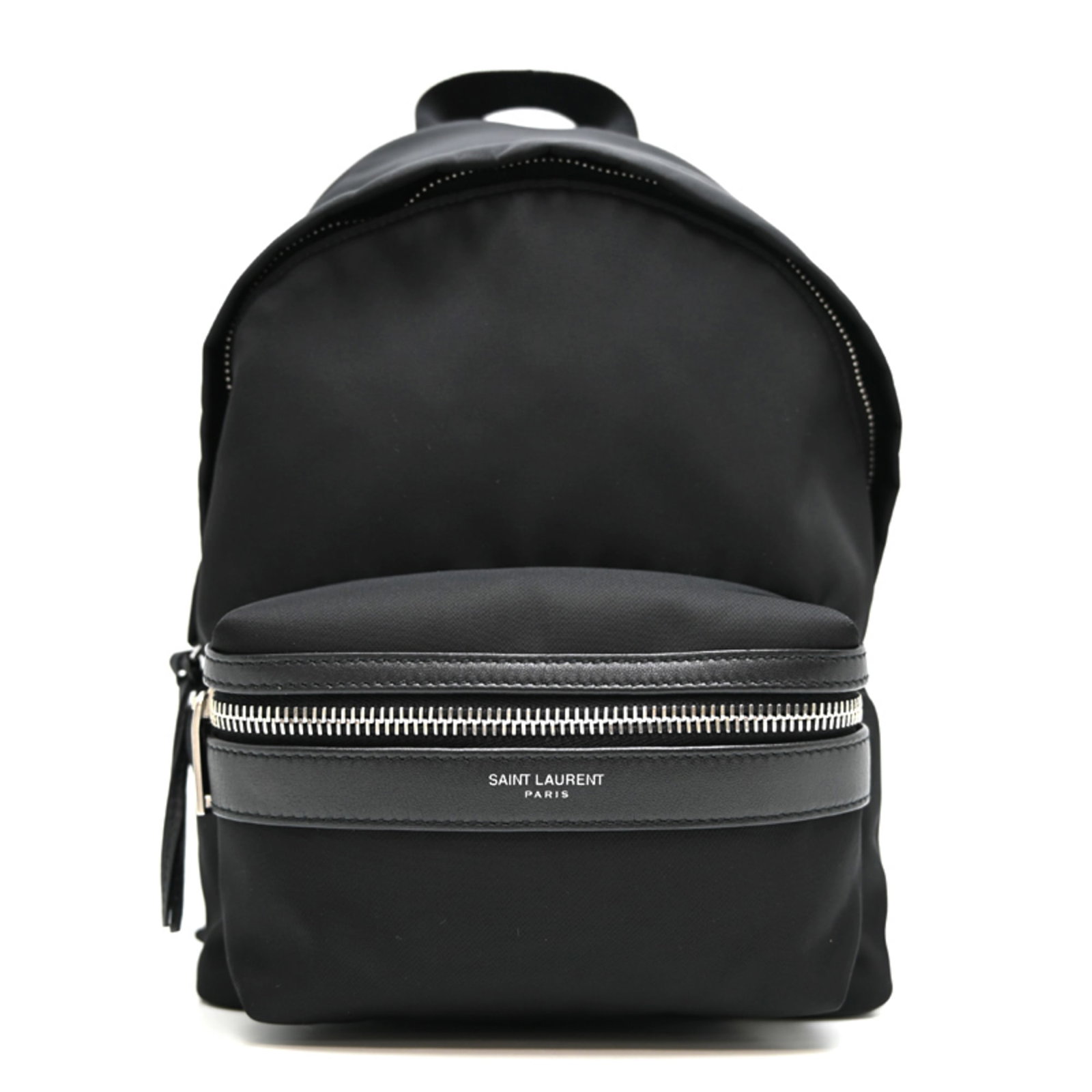 Backpack Nylon Leather Saint: Backpack Nylon Leather Saint Nylon and leather combine in sleek black design, defining the Saint Laurent Country backpack. Its compact size and durable materials make it a practical choice for daily