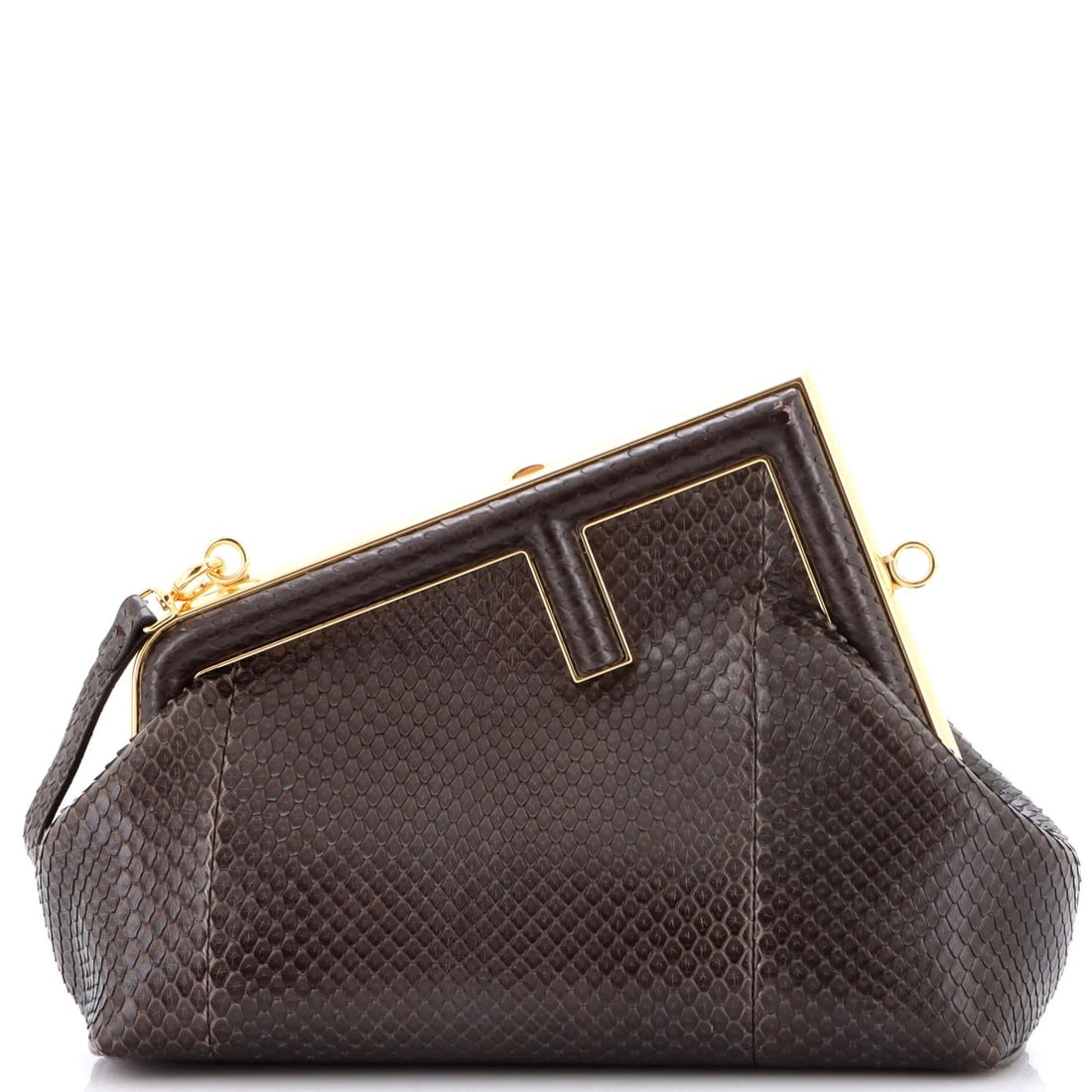 Python Small Bag Fendi First: Python Small Bag Fendi First Python Small Bag Fendi First - Exquisite Brown Leather Shoulder Bag. This stylish Fendi bag features a rich brown python exterior, complemented by a plain brown canvas