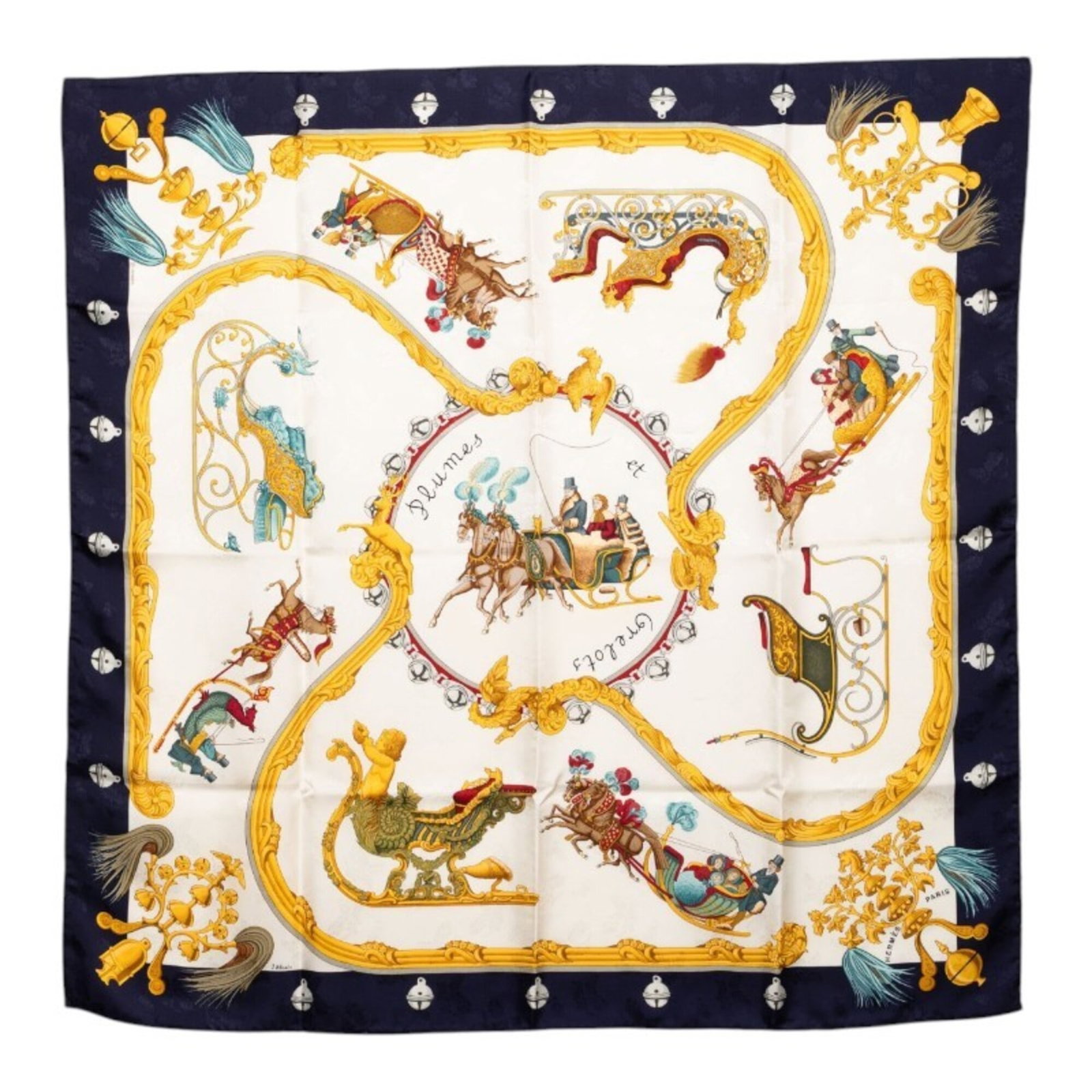 Silk Hermes Scarf: Silk Hermes Scarf Silk from high-quality materials, this navy and white Hermes scarf measures 86cm x 87cm, offering a classic and elegant design. Made from luxurious silk, its 33.85'' x 34.25''