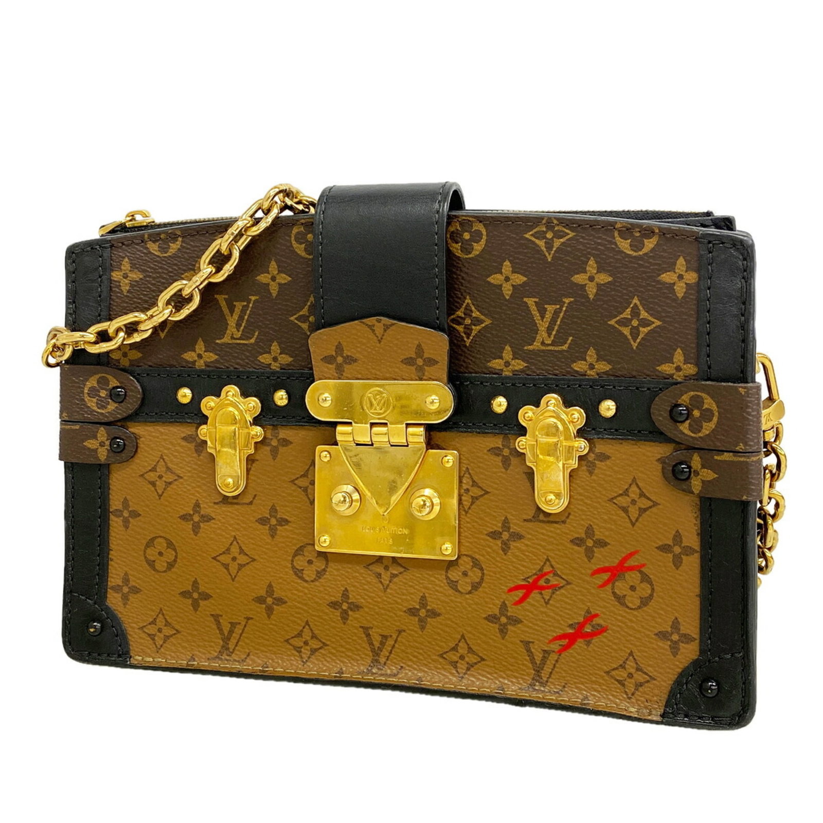 Shoulder Bag by Louis Vuitton: Shoulder Bag by Louis Vuitton Black or Brown Louis Vuitton Shoulder Bag, 14.5cm x 22cm x 6cm. This shoulder bag features the iconic Louis Vuitton design, with a sleek black or brown finish. The