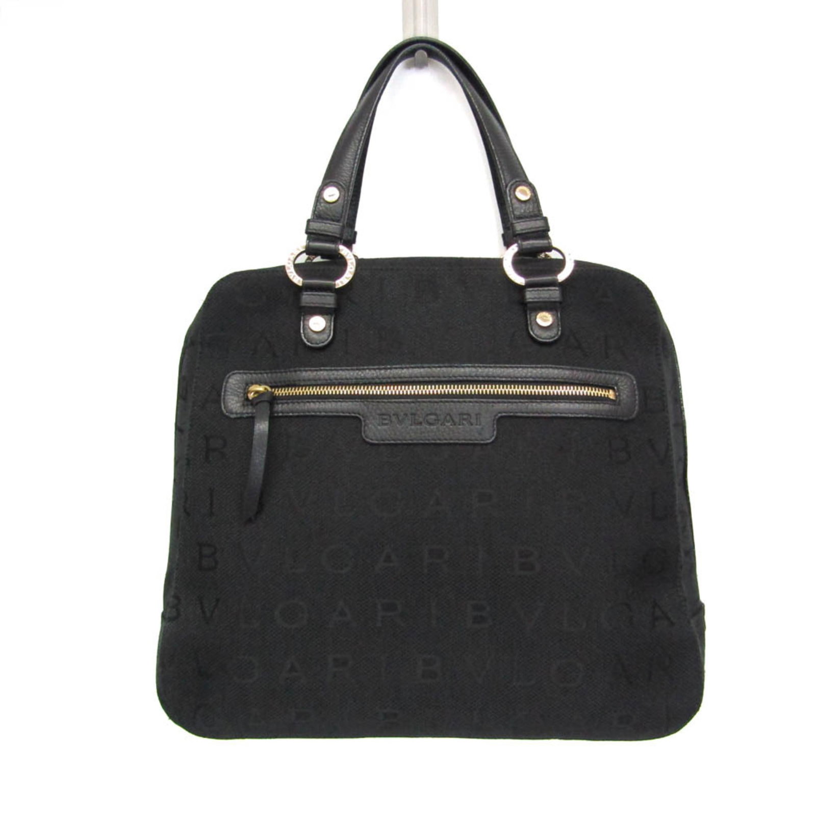 Canvas Leather Handbag Bvlgari: Canvas Leather Handbag Bvlgari Canvas Leather Handbag Bvlgari - A sleek and sophisticated black handbag with a striking canvas and leather design, featuring a spacious zipper pocket and a convenient