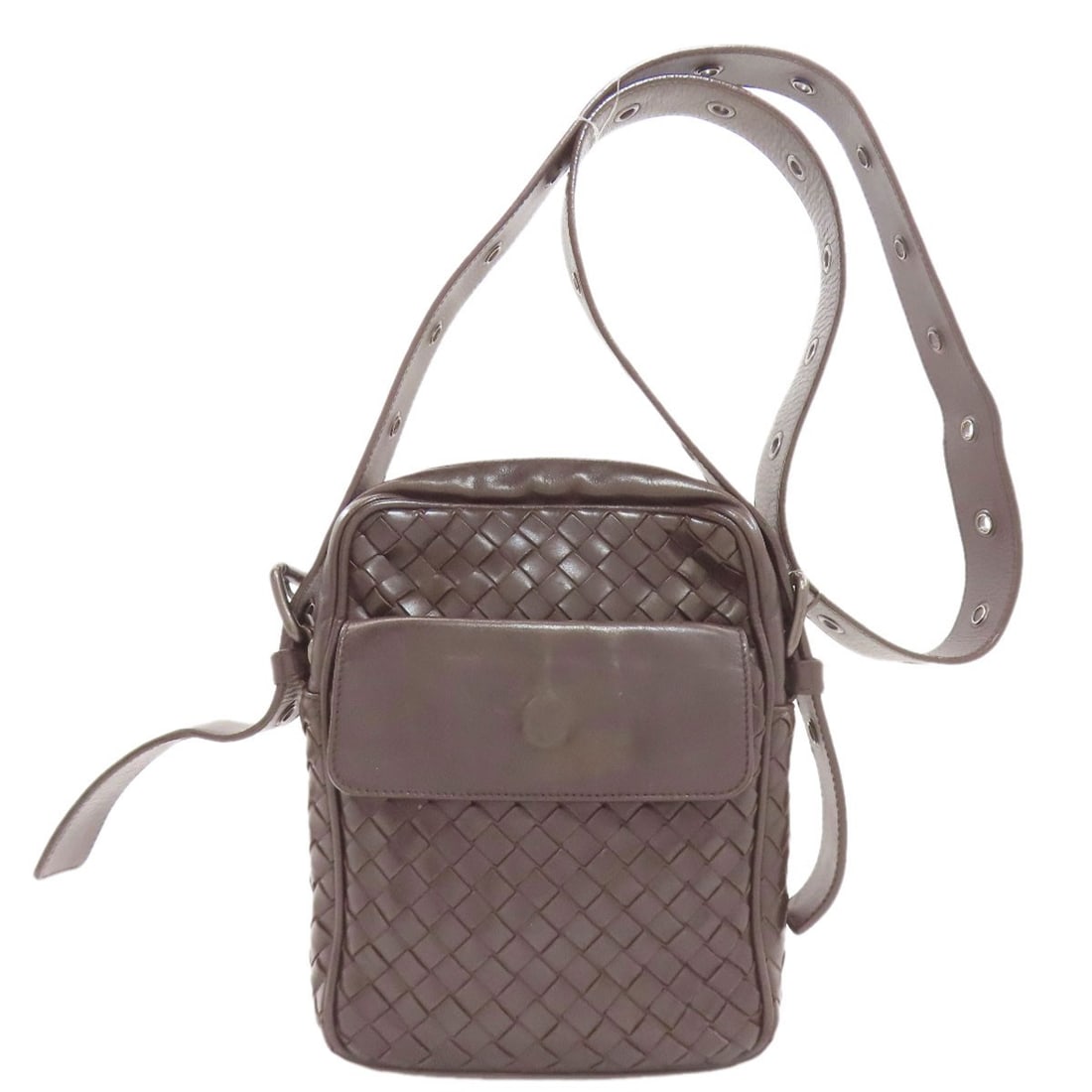 Veneta Intrecciato Shoulder Leather Bag: Veneta Intrecciato Shoulder Leather Bag Brown leather shoulder bag with an Intrecciato design, a signature woven pattern of the Italian fashion house BOTTEGA VENETA. The bag's exterior is made of