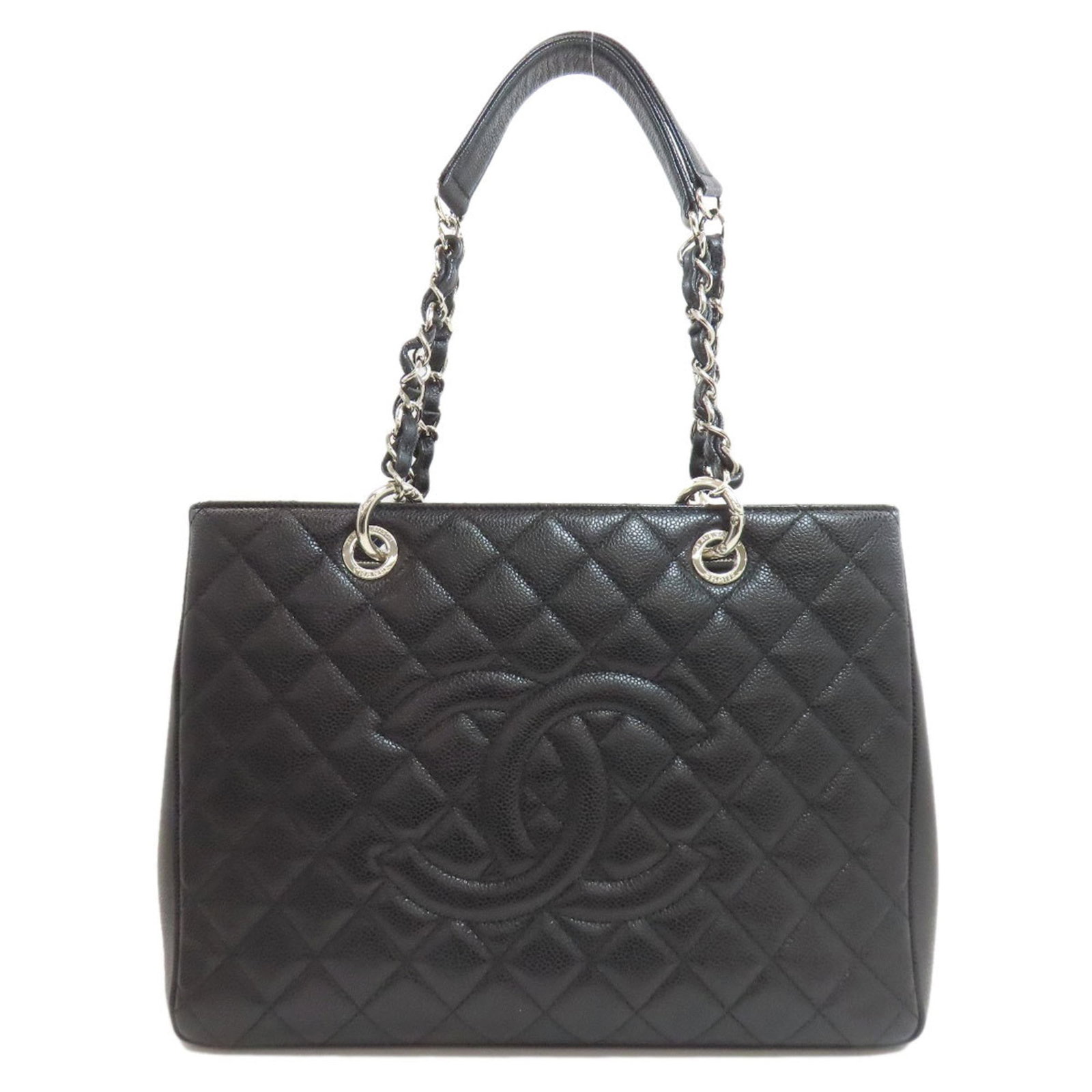 Leather Chanel Tote Bag: Leather Chanel Tote Bag Black leather Chanel tote bag with a classic design, made from high-quality calfskin. Measuring 25cm x 34cm x 13cm, this stylish bag is perfect for everyday use. Its sleek