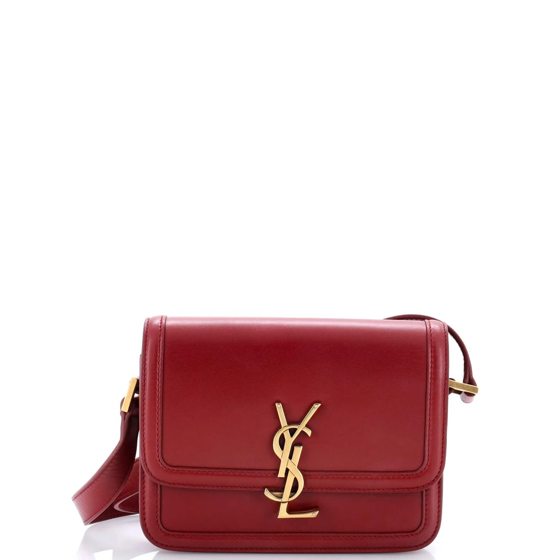 Leather Small Saint Laurent Bag Solferino: Leather Small Saint Laurent Bag Solferino Small Saint Laurent Solferino Leather Cross Body Bag in Red features a classic design with a bold exterior color. The bag's exterior shows signs of wear,