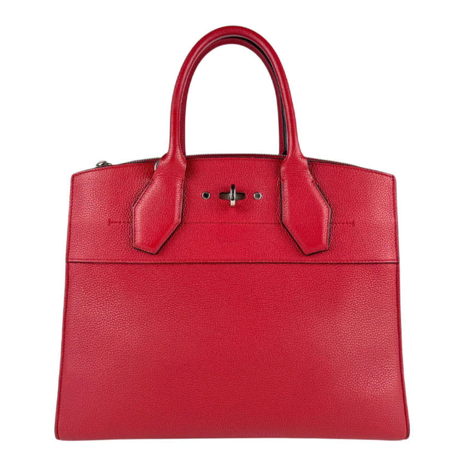 Shoulder Bag Handbag Leather Louis Vuitton: Shoulder Bag Handbag Leather Louis Vuitton Red leather shoulder bag from Louis Vuitton, measuring 25cm x 31cm x 14cm. This stylish handbag comes with a padlock, key, and name tag, adding a touch of