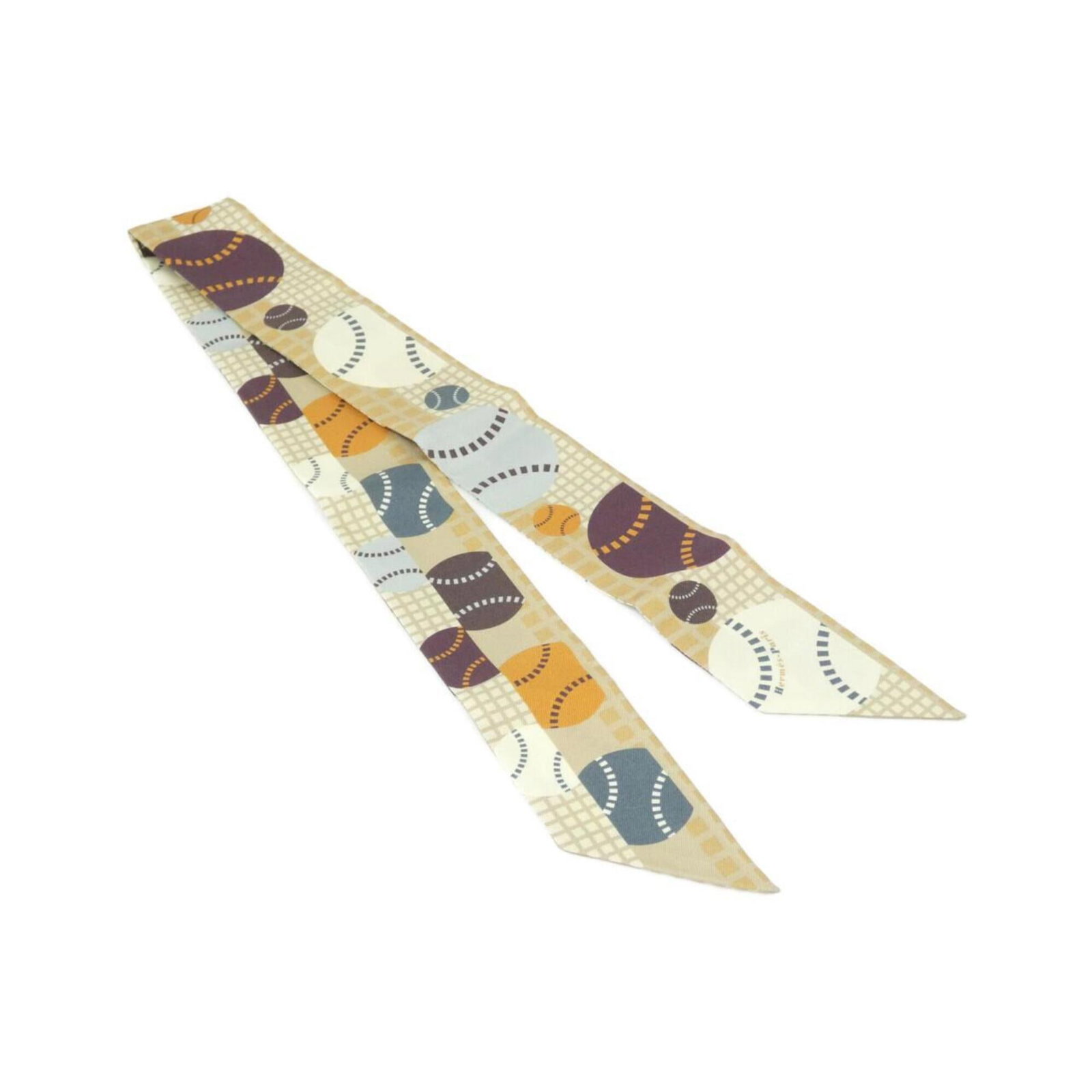 Silk Hermes Scarf: Silk Hermes Scarf Silk from the renowned French fashion house Hermes, this beige scarf boasts a classic 5cm x 86cm size, perfect for adding a touch of elegance to any outfit. Made from luxurious silk,