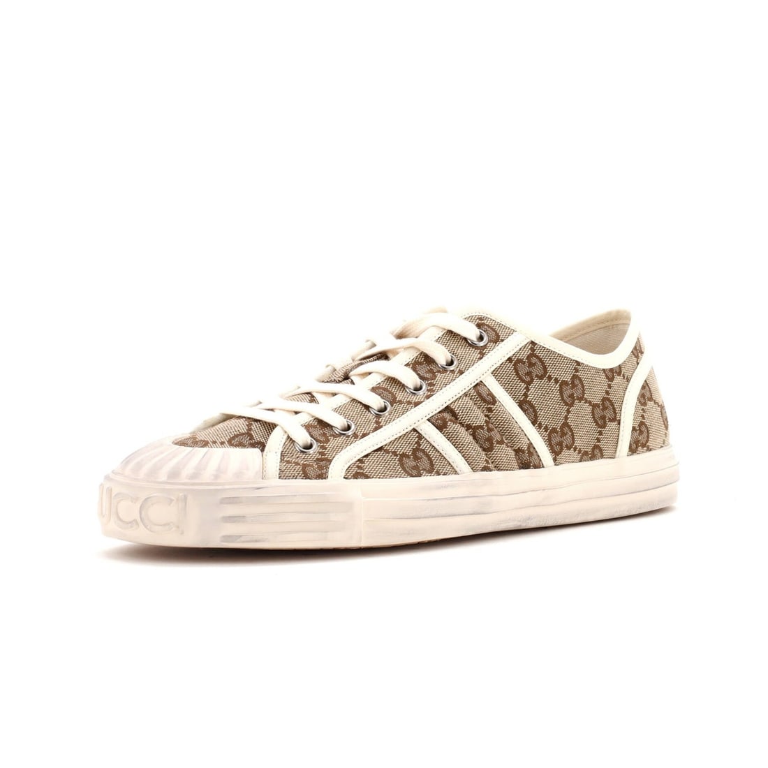 Men's Sneakers Low-Top Canvas GG Gucci Julio: Men's Sneakers Low-Top Canvas GG Gucci Julio US 7 Men's Low-Top Canvas GG Gucci Julio Sneakers - Neutral Upper, Brown Interior, Gun Metal Hardware. Darkening on midsoles and toebox, this low-top
