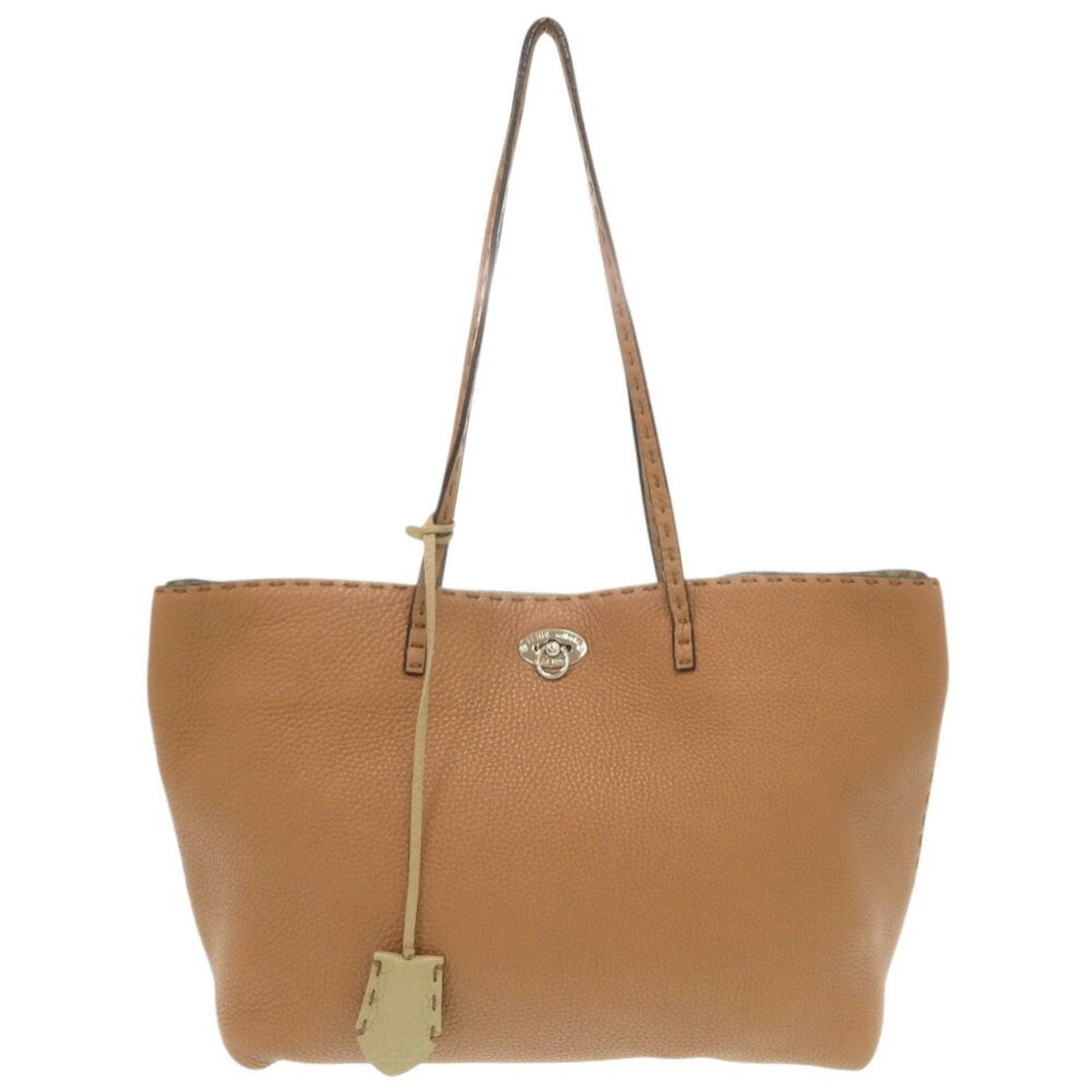 Handbag Tote Bag Leather by Fendi: Handbag Tote Bag Leather by Fendi Brown leather tote bag from Fendi Selleria, Italy, with silver hardware and a dust bag for protection. Measuring 24cm x 40cm x 12.5cm, this stylish bag features a