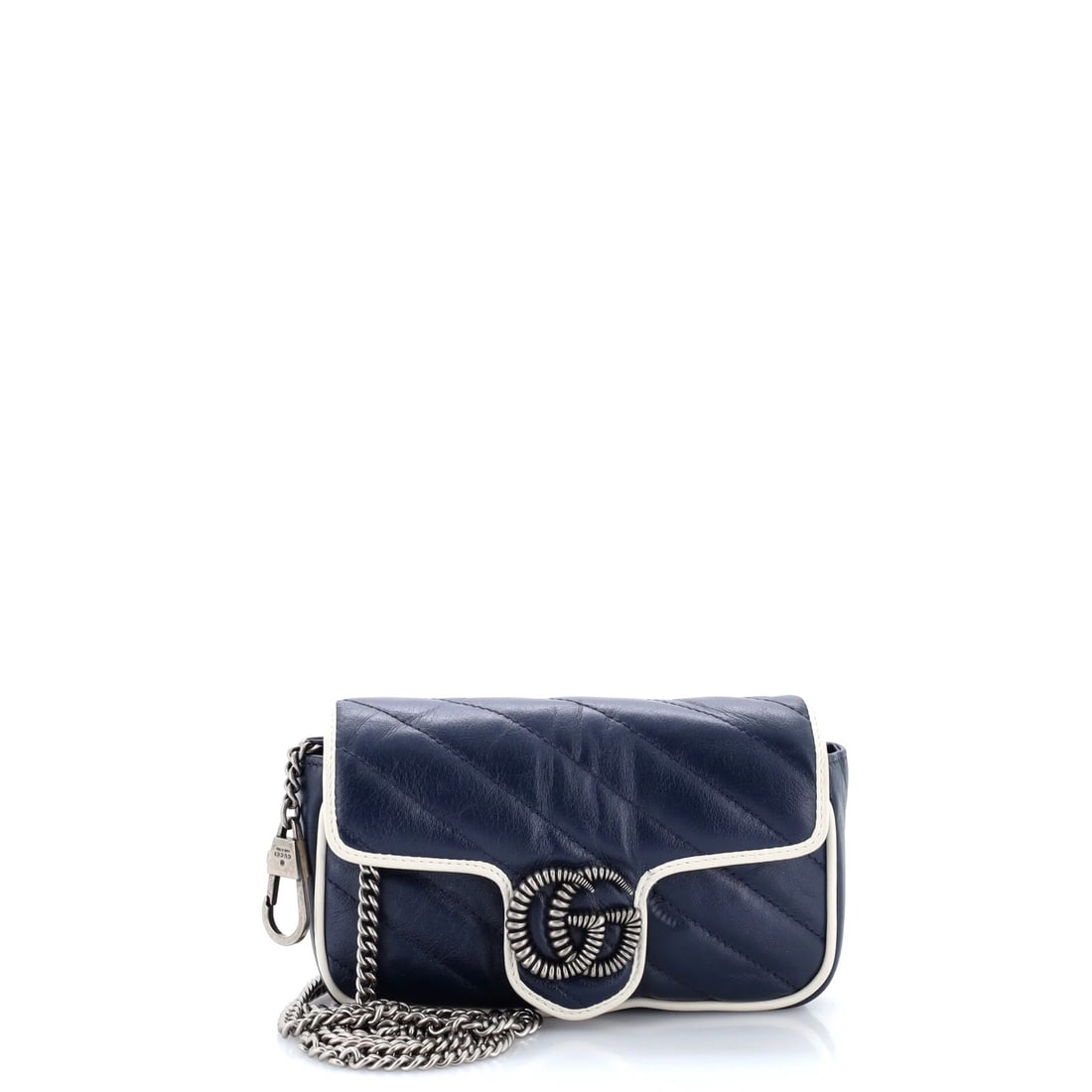 Gucci Flap Bag Quilted Leather Diagonal Super Mini Marmont: Gucci Flap Bag Quilted Leather Diagonal Super Mini Marmont Super Mini Marmont Quilted Leather Diagonal Bag - A compact and stylish Gucci cross body bag with a quilted leather exterior in blue and