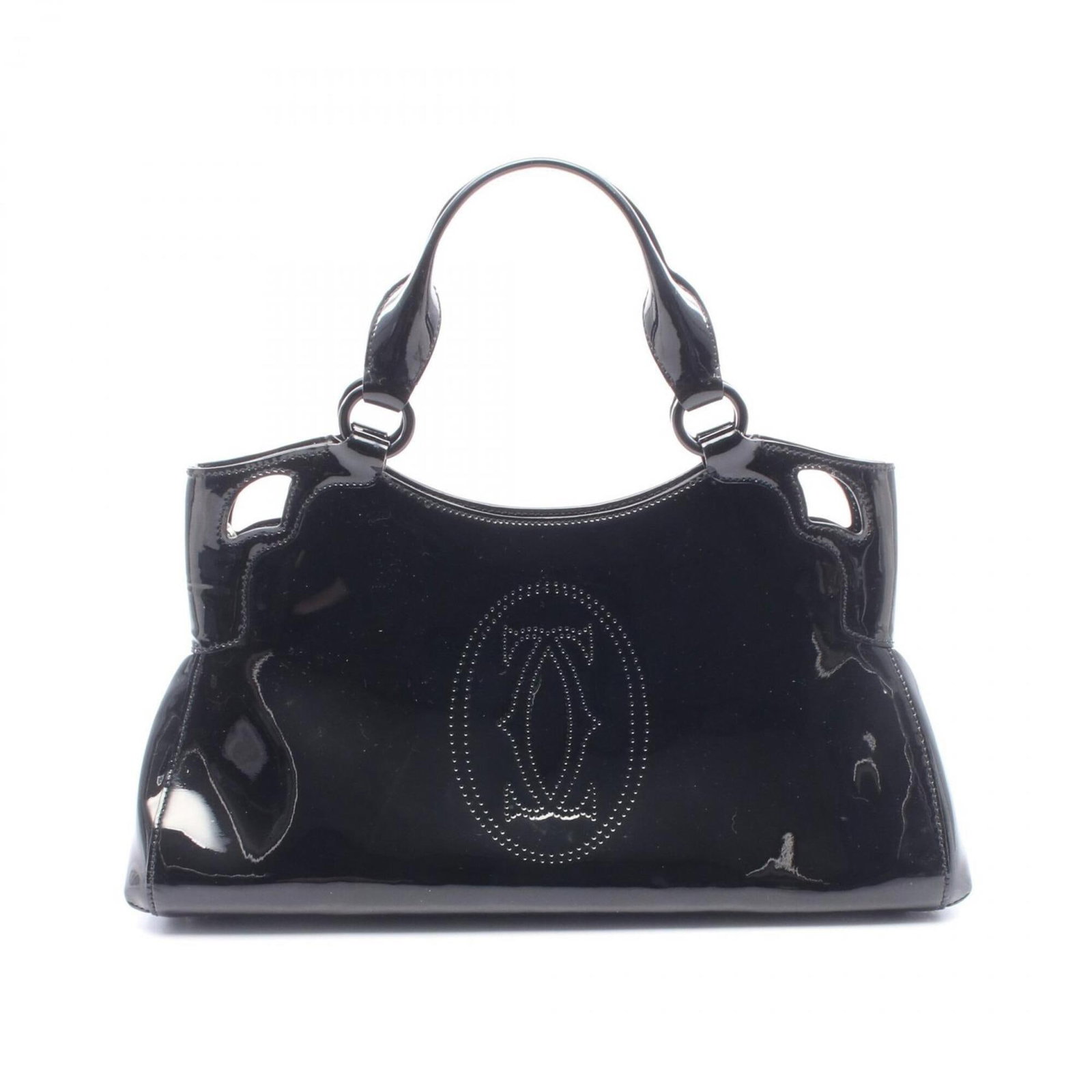 Patent Leather Handbag Cartier: Patent Leather Handbag Cartier Patent leather handbag from Cartier, featuring a sleek black design with precise measurements at 18cm x 36cm x 11cm. This stylish accessory boasts a durable and glossy f