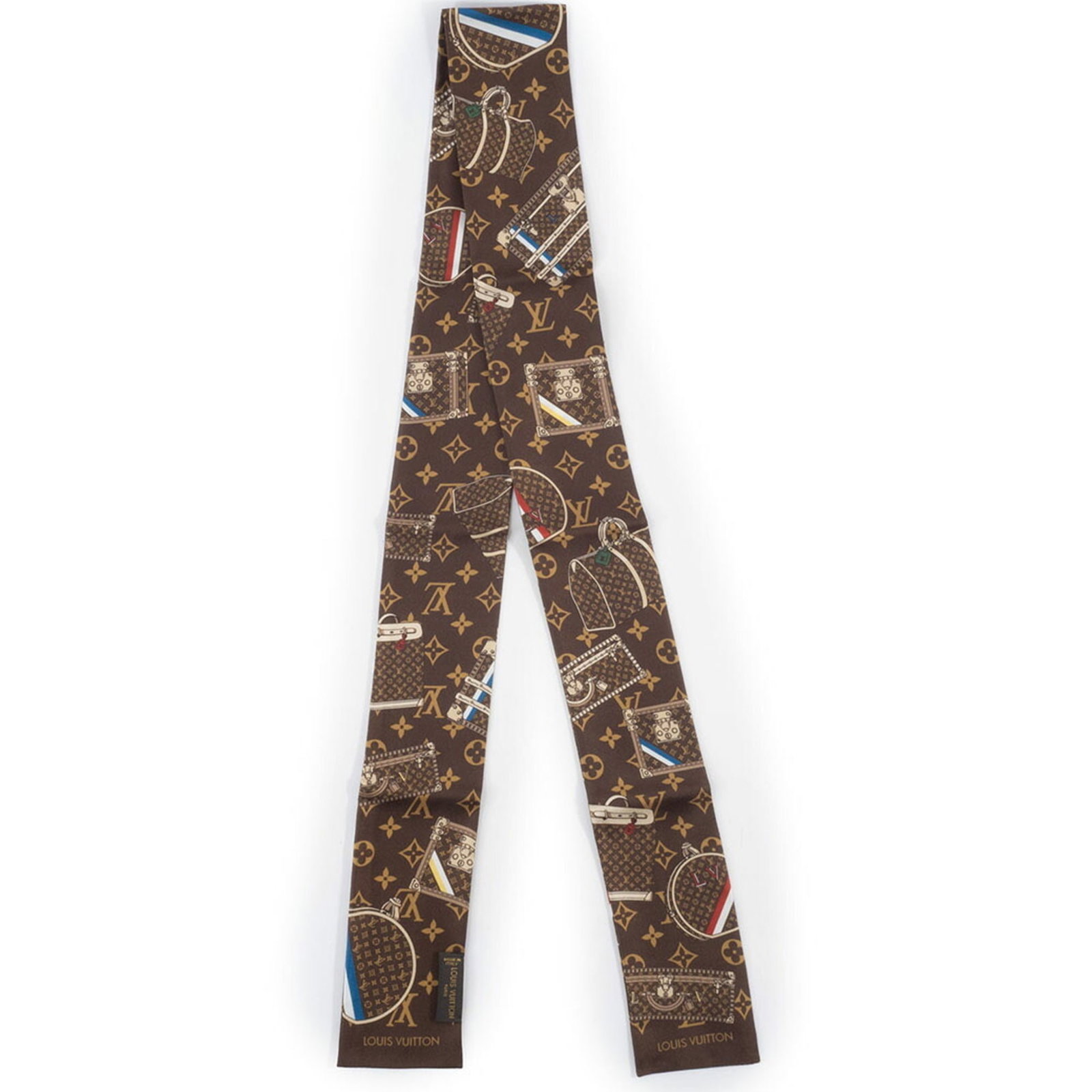 Silk Scarf Louis Vuitton: Silk Scarf Louis Vuitton Silk Scarf in Brown from Louis Vuitton, measuring 1.24m x 7cm, features a classic design that adds a touch of elegance to any outfit. Made from high-quality silk, this scarf i