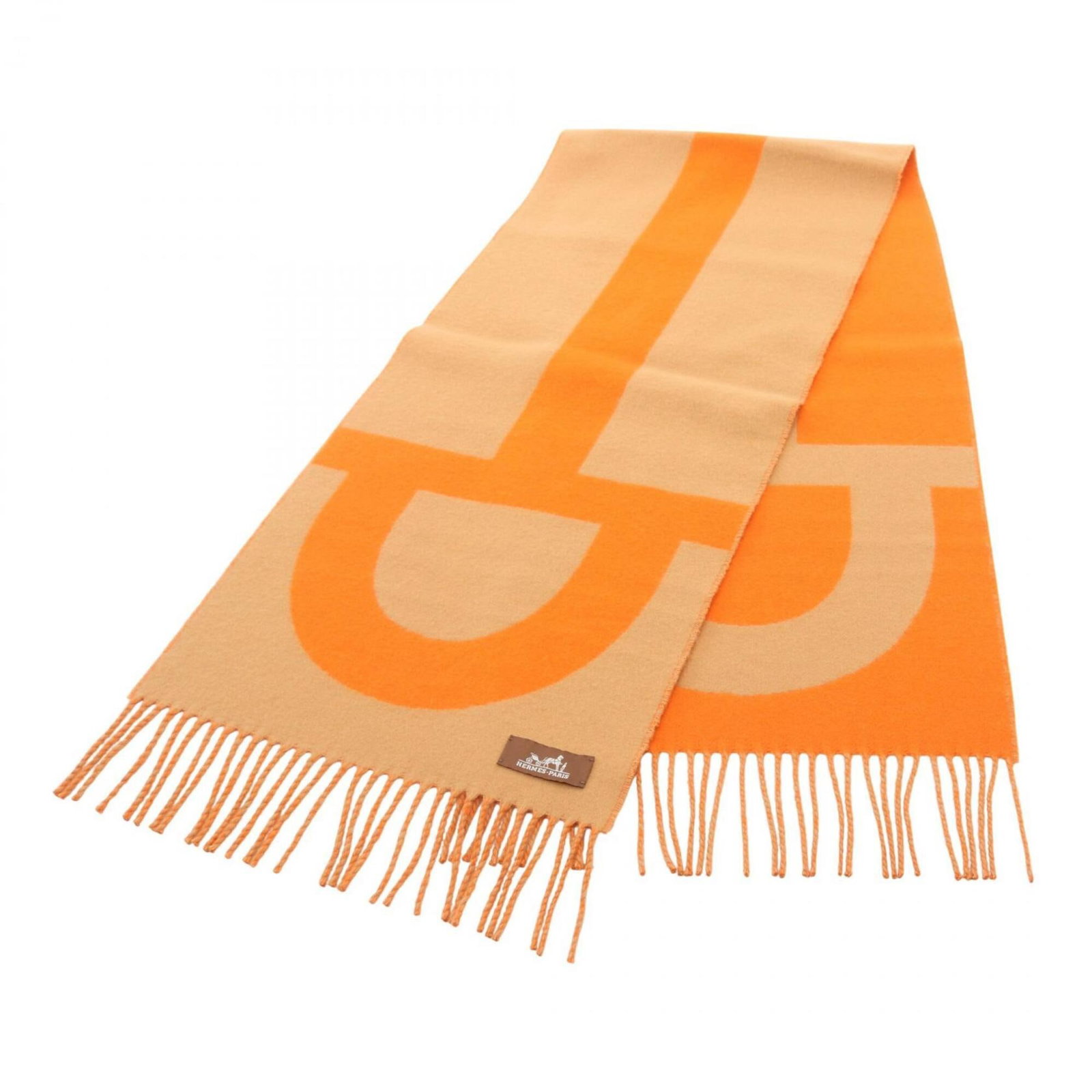 Cashmere Shawl Hermes: Cashmere Shawl Hermes Cashmere Shawl from Hermes, a luxurious and elegant accessory for women, features a soft beige and vibrant orange color combination. Made from high-quality cashmere, this shawl