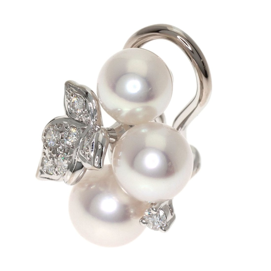Mikimoto Pearl Diamond One Piece Only Earring K18 White Gold: Mikimoto Pearl Diamond One Piece Only Earring K18 White Gold K18 White Gold Mikimoto Pearl Diamond Earring is a stunning piece featuring a pearl main stone set in K18 White Gold. The earring's sleek