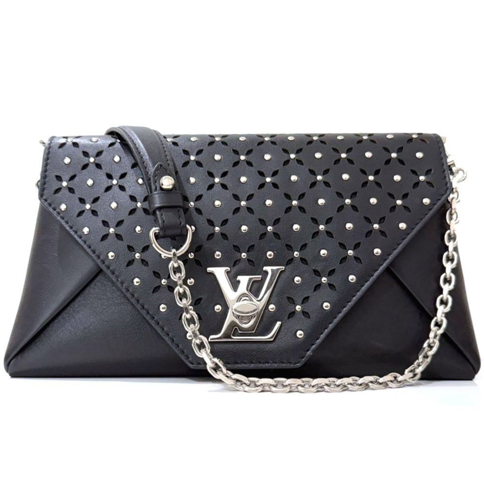 Shoulder Bag Leather Louis Vuitton: Shoulder Bag Leather Louis Vuitton Black leather Louis Vuitton shoulder bag with a turn lock closure, featuring calf leather construction and a sleek, compact design. Measuring 14.5cm x 26cm x 5.5cm,