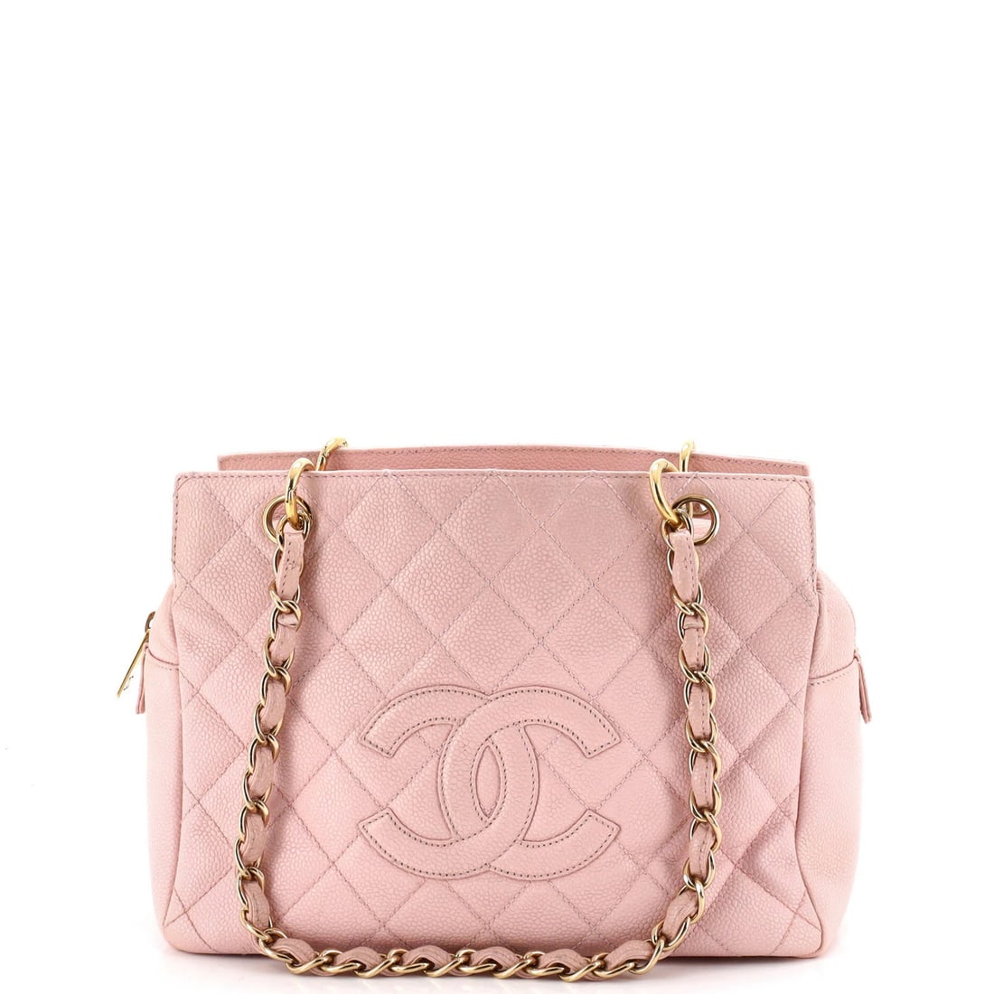 Chanel Quilted Caviar Timeless Tote Petite: Chanel Quilted Caviar Timeless Tote Petite Pink leather Quilted Caviar Timeless Tote Petite with gold hardware, featuring a classic design and signature Chanel style. Measuring 8" tall, 10" wide, and 
