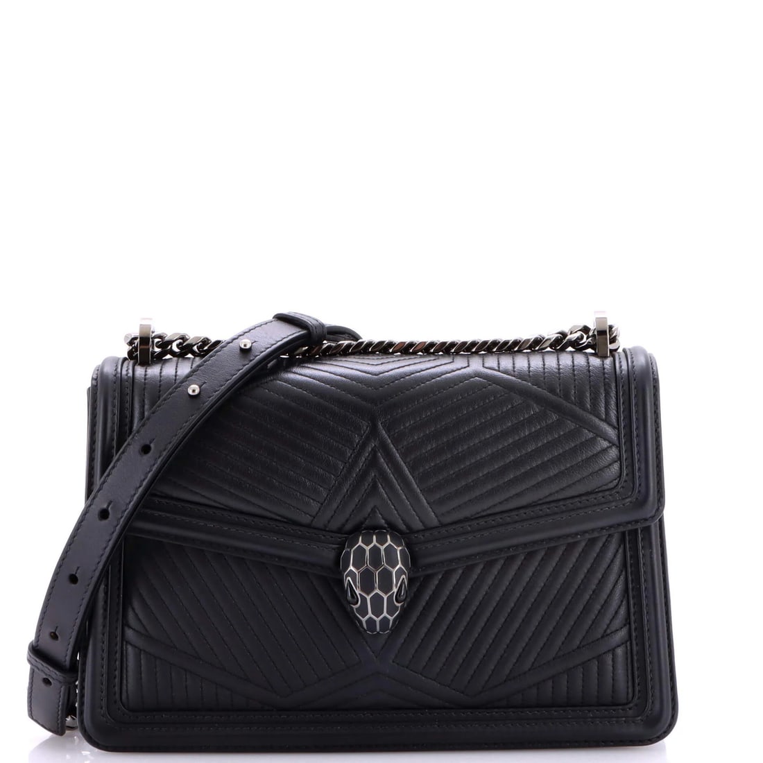 Serpenti Forever Small Quilted Leather Bag Bvlgari Shoulder: Serpenti Forever Small Quilted Leather Bag Bvlgari Shoulder Small Quilted Leather Bvlgari Serpenti Forever Shoulder Bag in Black features a classic cross body design with a quilted leather exterior an