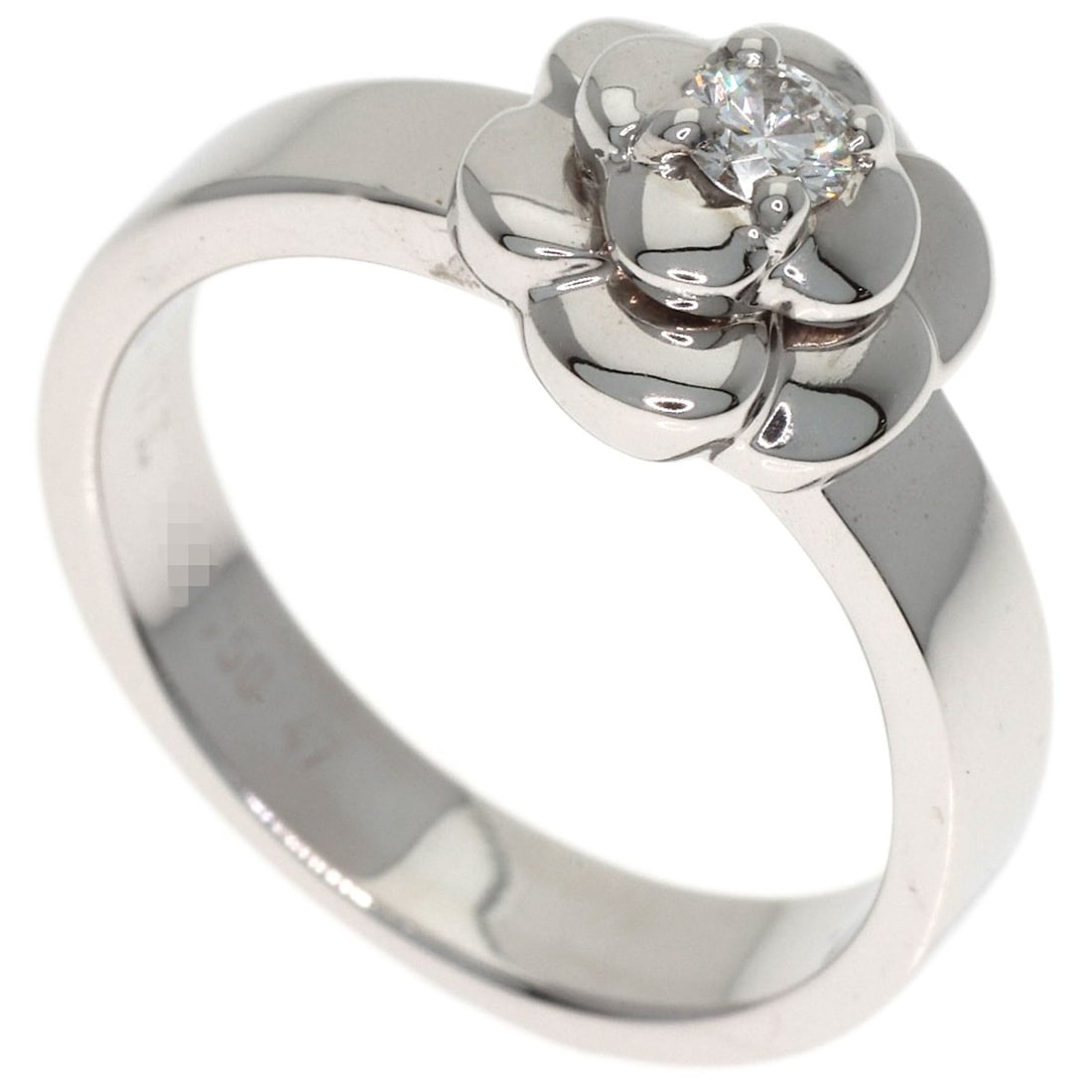 Diamond K18 White Gold Ring Chanel Camellia: Diamond K18 White Gold Ring Chanel Camellia K18 White Gold Diamond Ring with Elegant Camellia Design. This exquisite ring showcases a diamond set in K18 white gold, a rare and durable metal alloy.