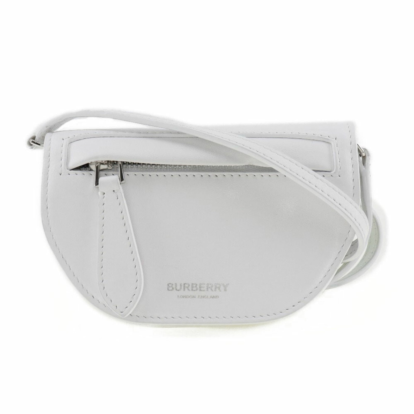 Burberry Bag Leather: Burberry Bag Leather White leather shoulder bag from Burberry, measuring 8.5cm x 13cm x 3cm, with a 105cm long strap and included dust bag. This bag features high-quality leather construction and a