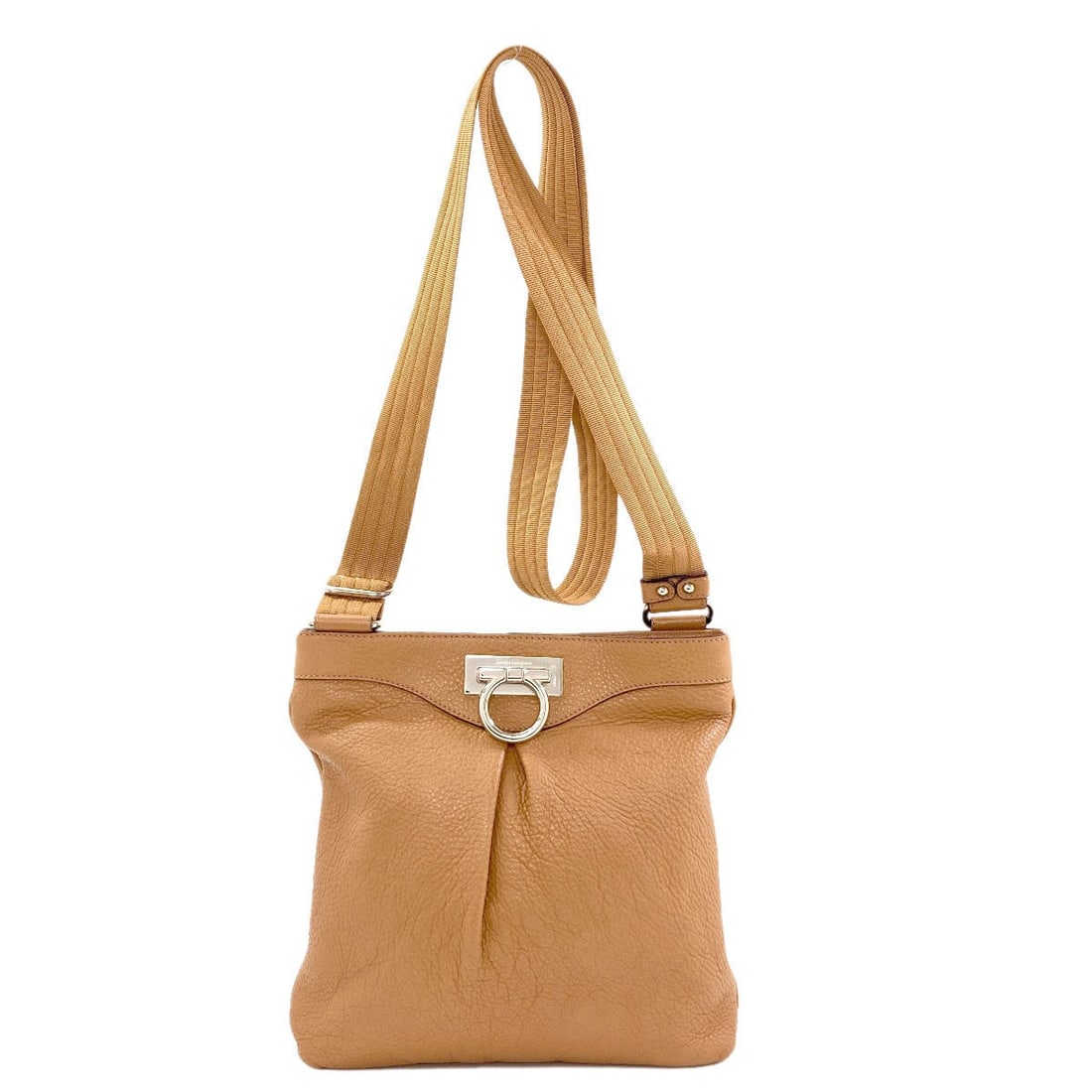 Salvatore Ferragamo Gancinihardware Shoulder Bag Leather: Salvatore Ferragamo Gancinihardware Shoulder Bag Leather Salvatore Ferragamo Gancini hardware shoulder bag in rich brown leather, featuring a sleek 10.2 inch height and 9.4 inch width. The bag's