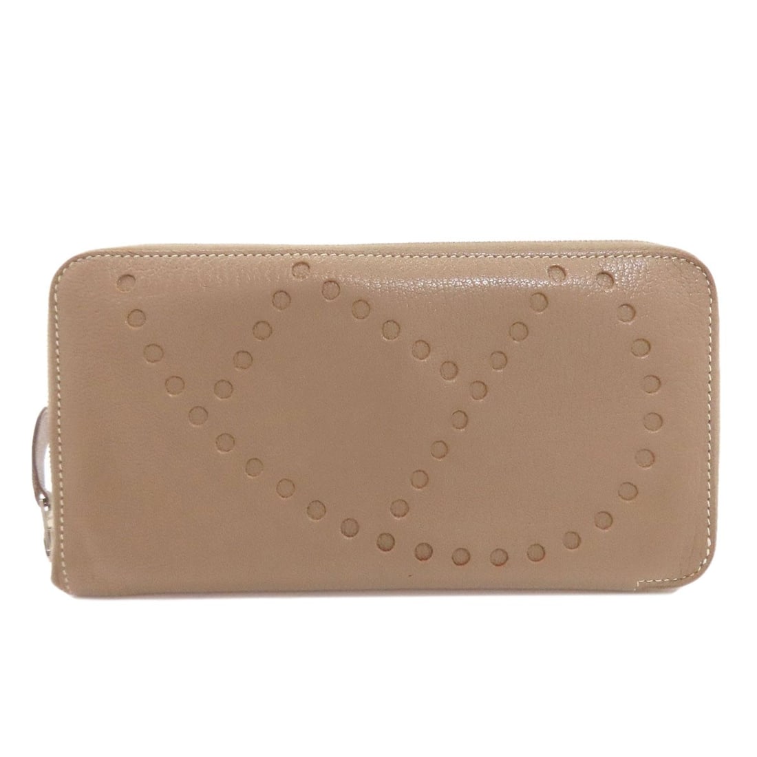 Evelyne Azap Long Hermes Wallet Silver Etoupe Hardware With Coin: Evelyne Azap Long Hermes Wallet Silver Etoupe Hardware With Coin Evelyne Azap's iconic design is showcased in this silver etoupe hardware long wallet from Hermes, featuring a classic beige chevre