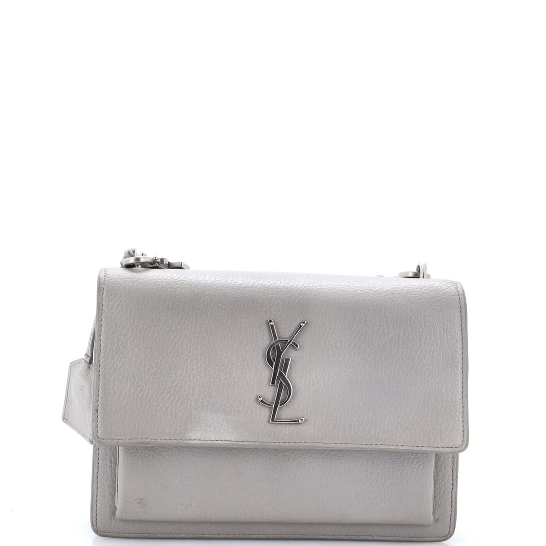 Laurent Saint Medium Leather Satchel Sunset: Laurent Saint Medium Leather Satchel Sunset The Laurent Saint Medium Leather Satchel Sunset boasts a sophisticated gray exterior with a rich suede interior, complemented by aged silver hardware.